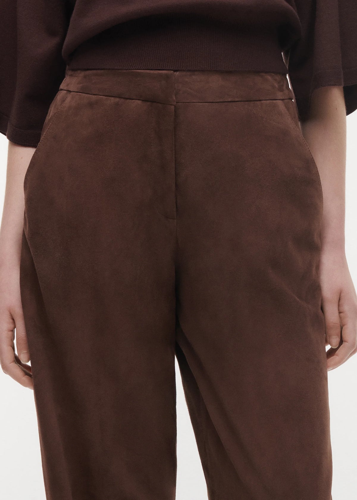 Studio AR Davina Leather Straight Trousers 006L266007 01 - Bruin
