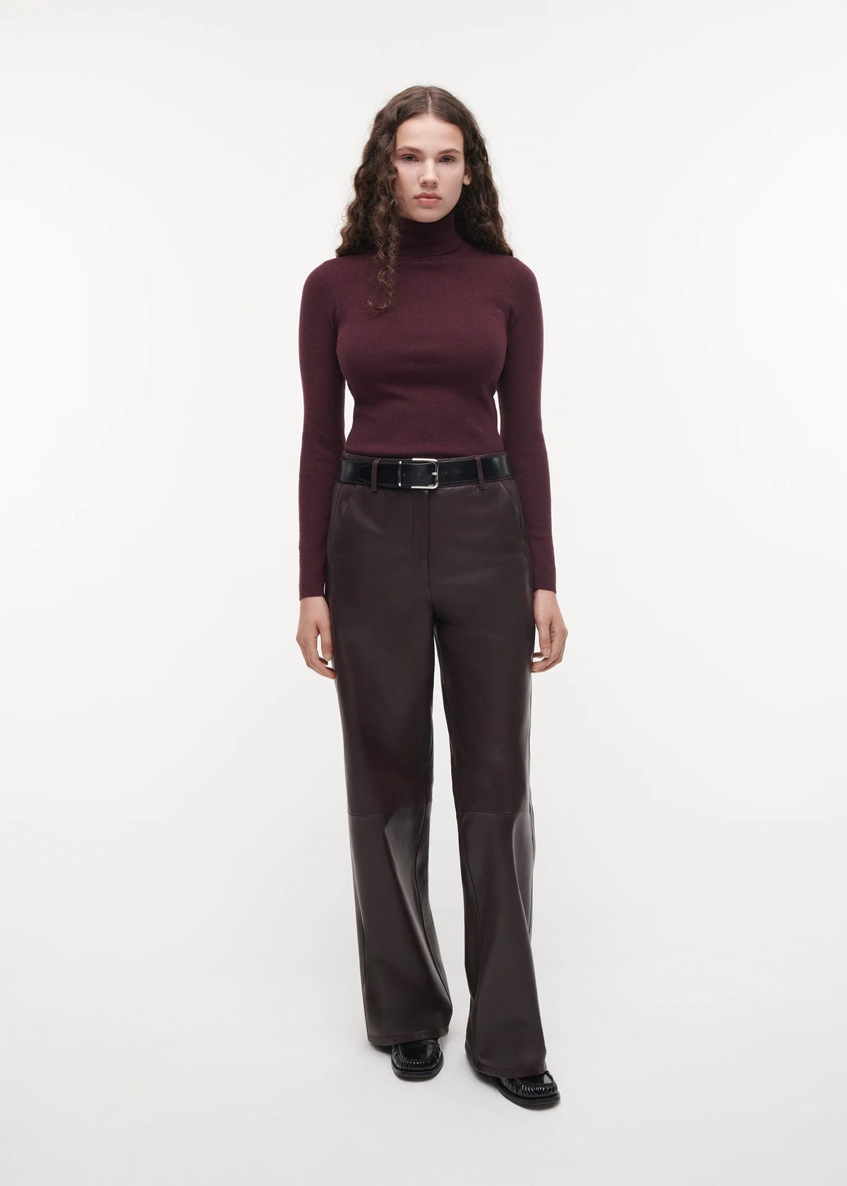 Studio AR Davina Leather Straight Trousers 006L266007 01 - Bordeaux