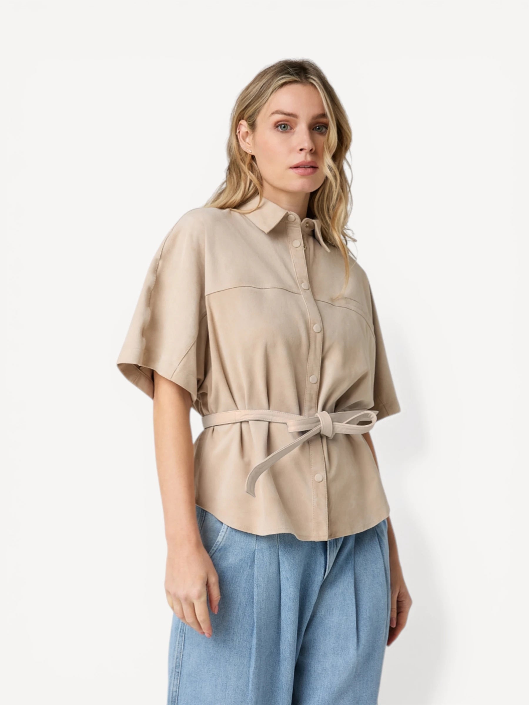 Blaire Suede Blouse - Ostra Beige