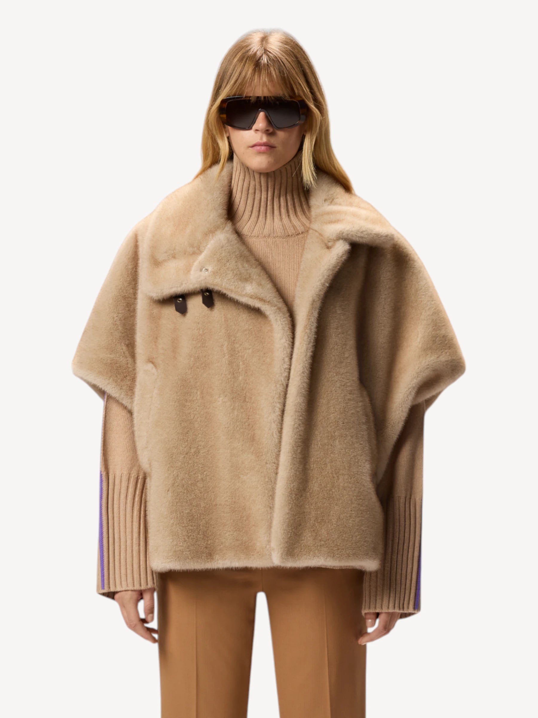 Faux Fur Cape - Beige