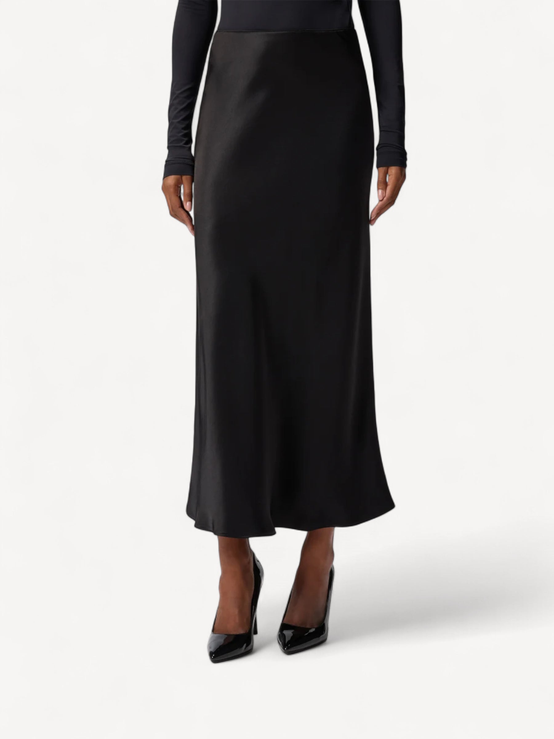 Satin Midi Skirt - Zwart