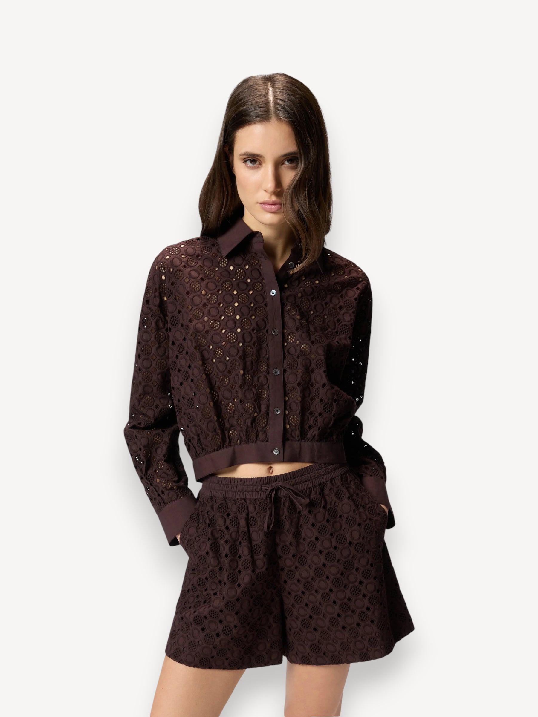 Cropped Shirt - Brown