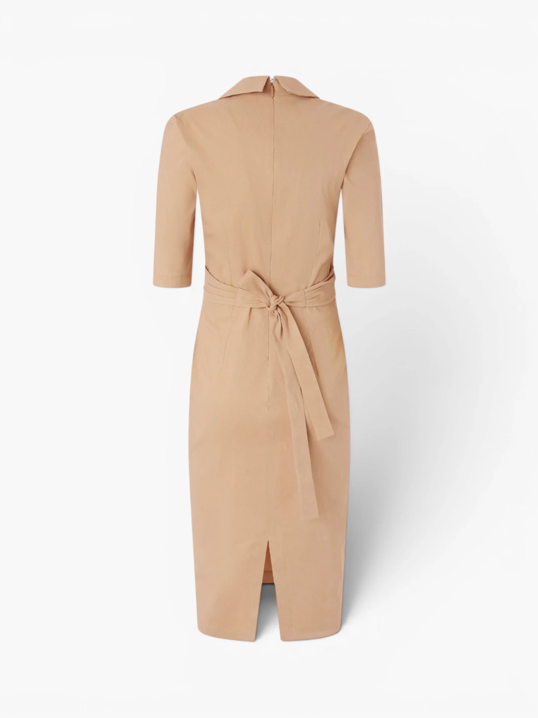 Slim-Fit Midi Dress - Beige