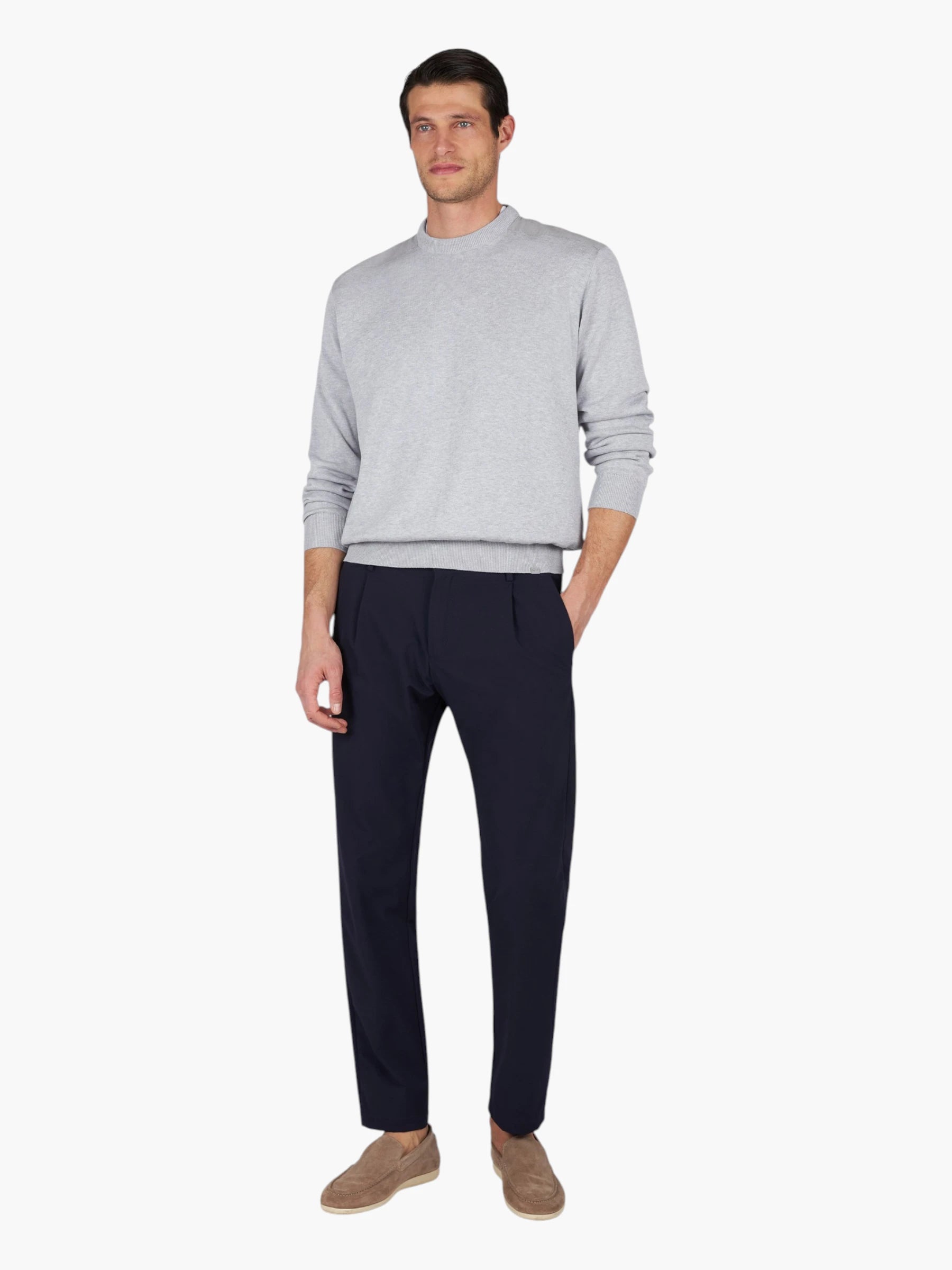 Silk-Cotton Crewneck trui - Light Grey