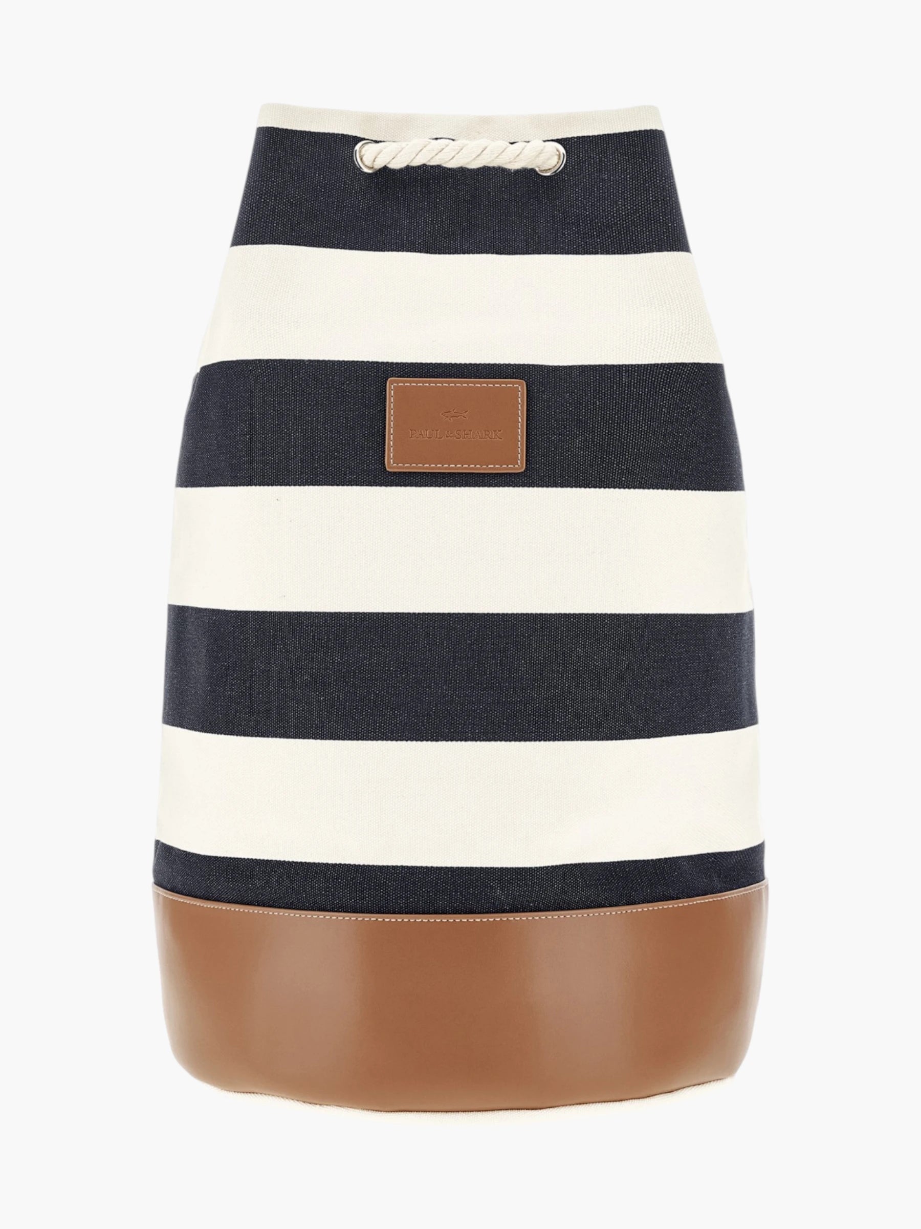 Leather Badge Canvas Striped Bag Sea - Blue Cream