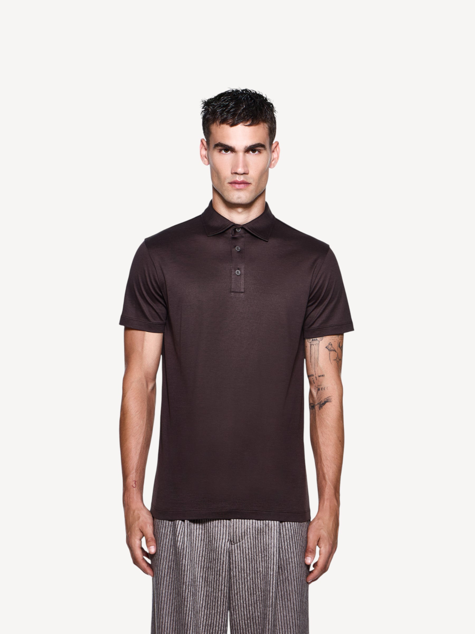 Cotton/Silk Jersey Polo - Dark Brown