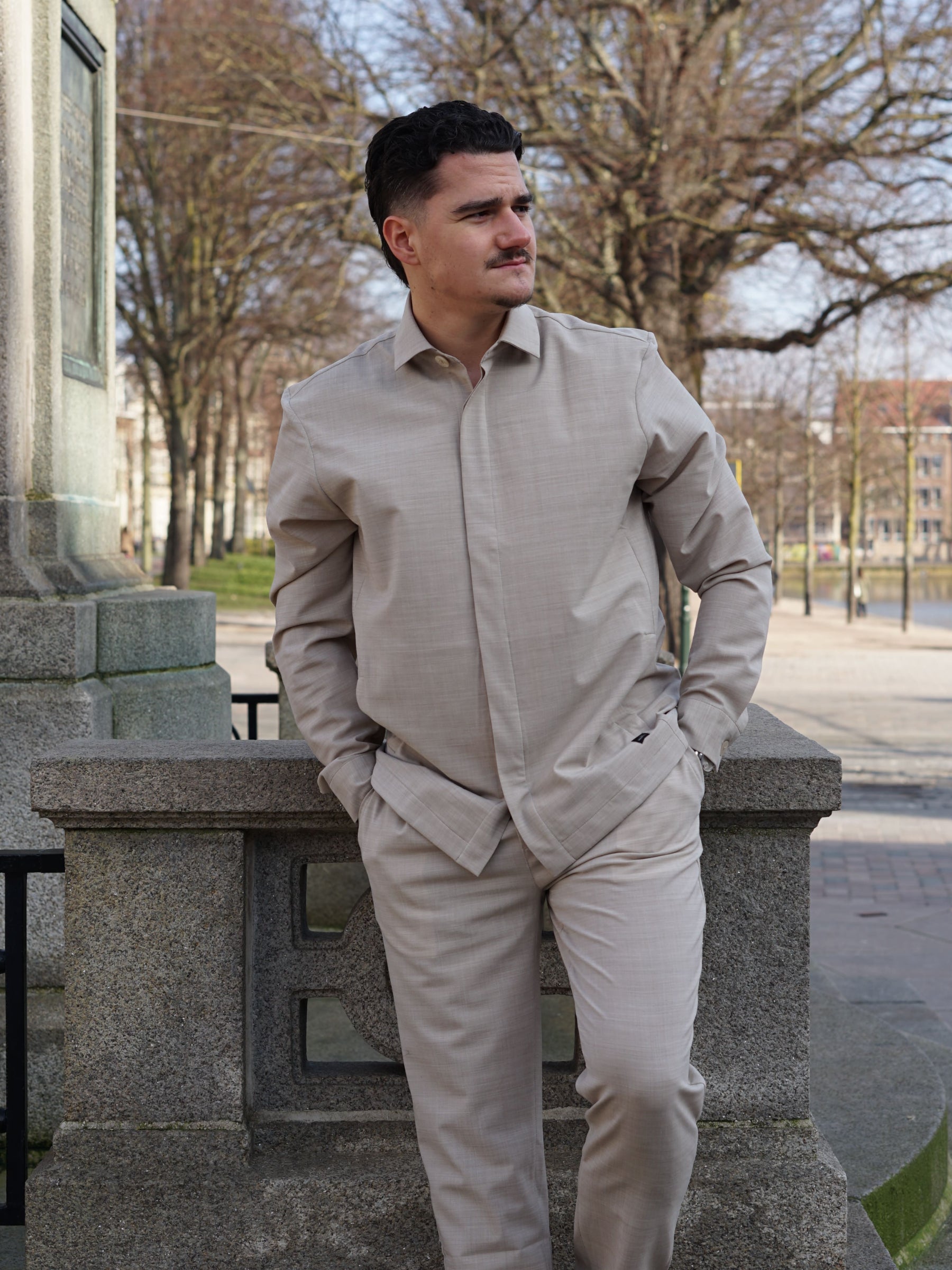 Morrison Wool/Stretch Overshirt - Light Sand Melange