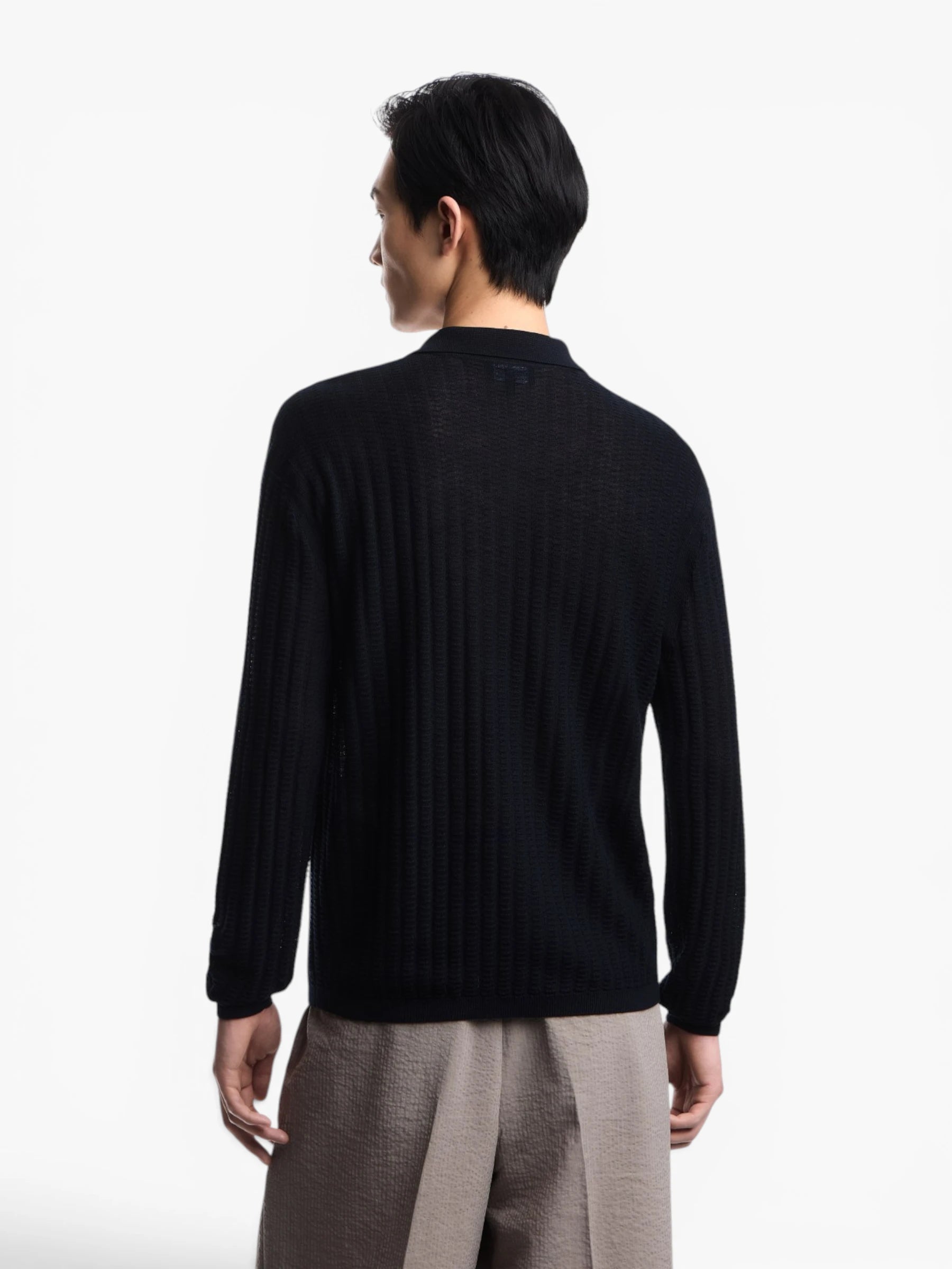 Wool and Lyocell-blend polo collar jumper - Blue Navy
