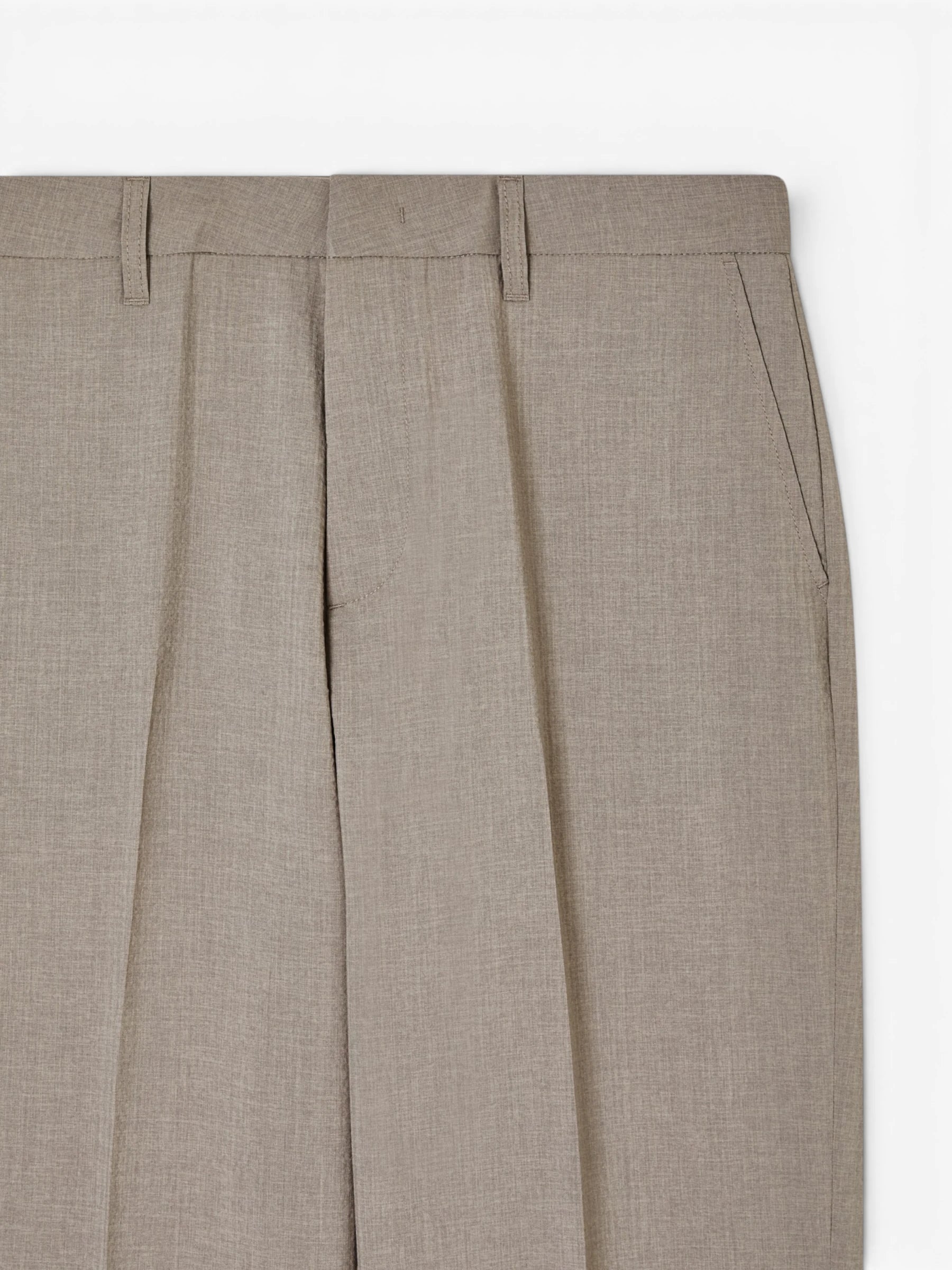 Pleated technical seersucker fabric trousers - Khaki