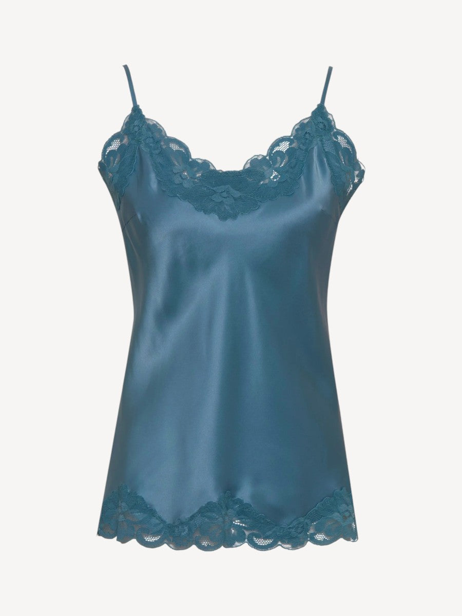 Laced Silk Top - Dusty Blue