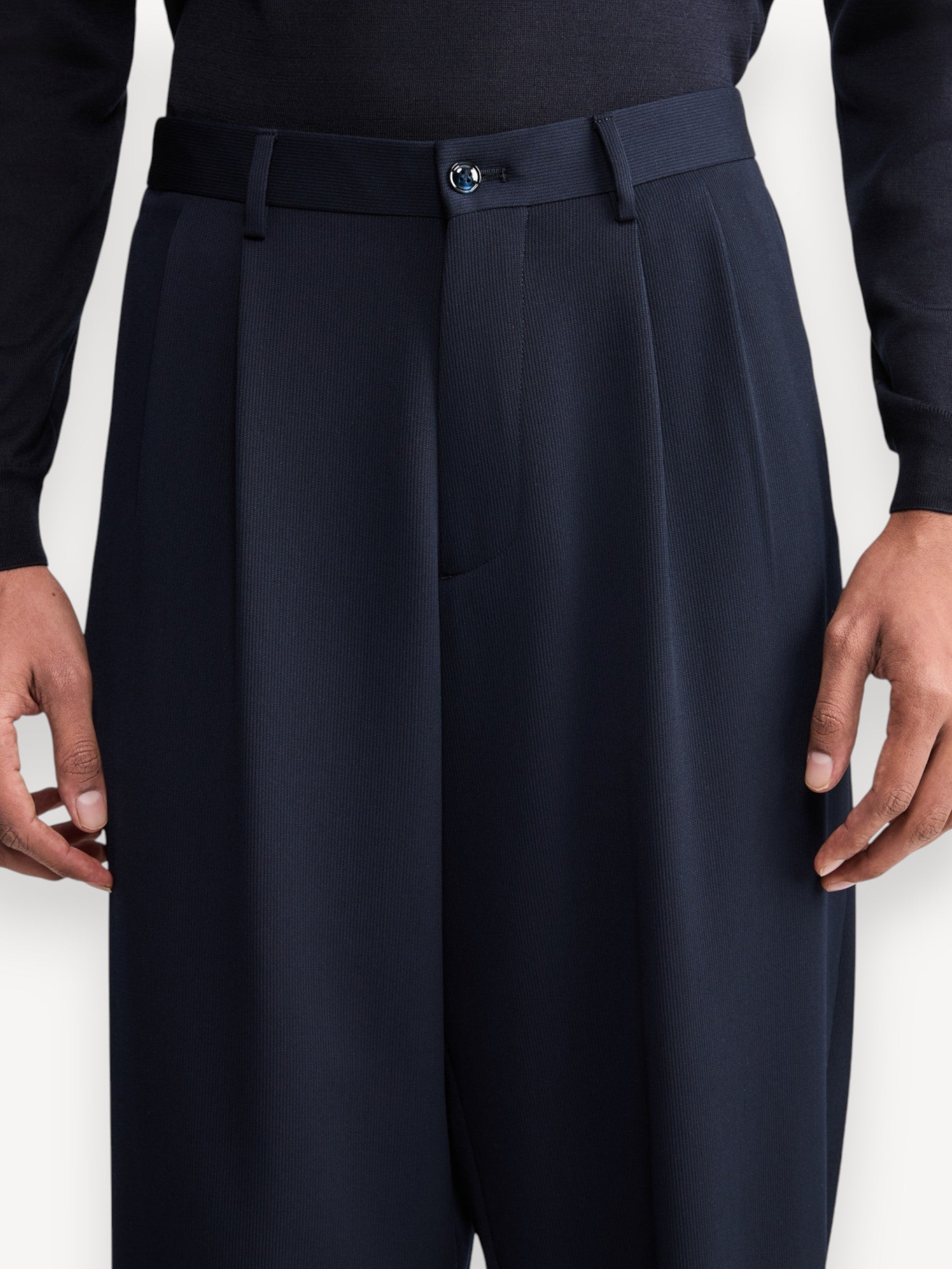 Wool Double-Pleat Trousers - Navy Blue