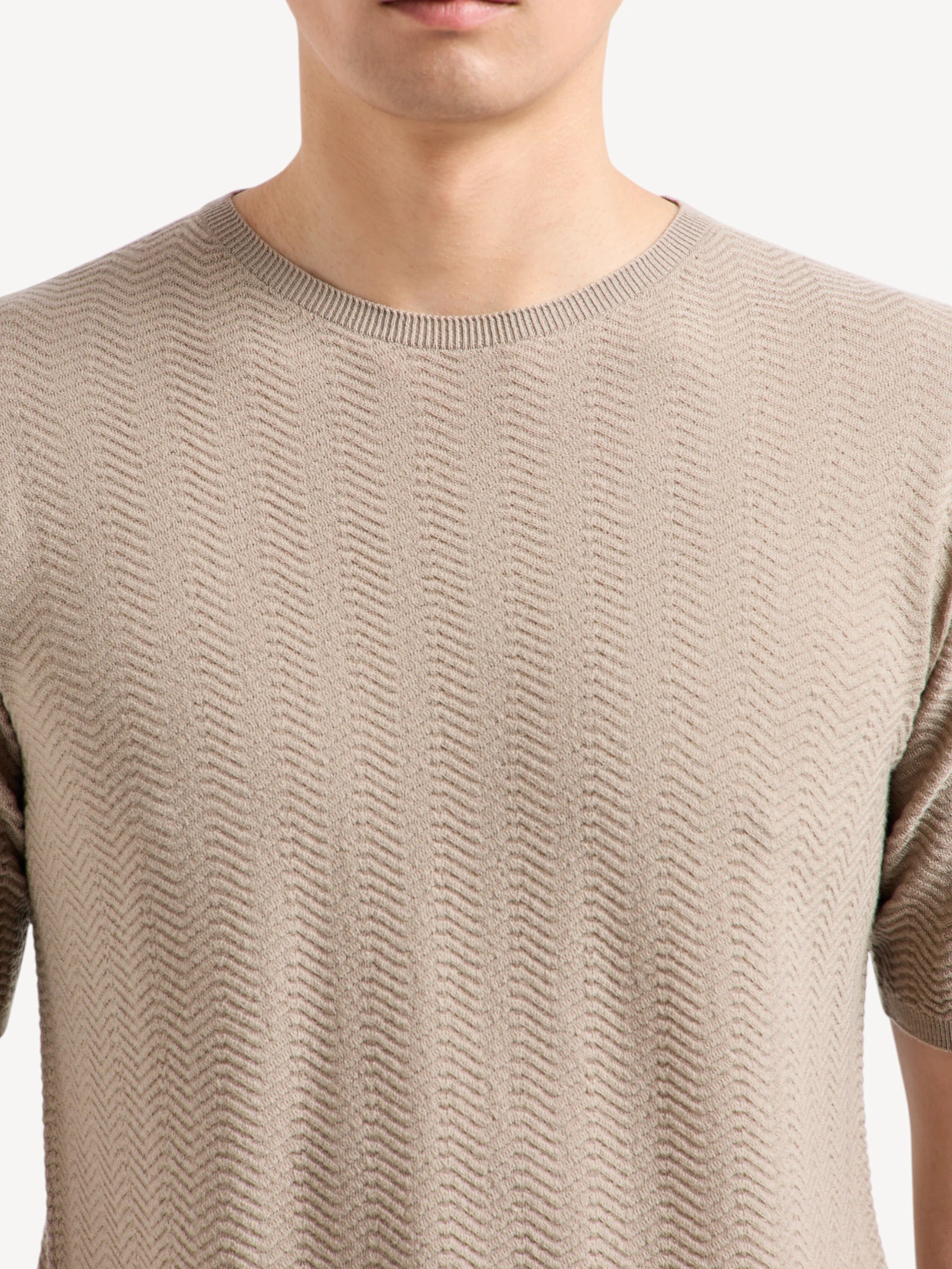 Chevron Virgin Wool Jumper - Taupe