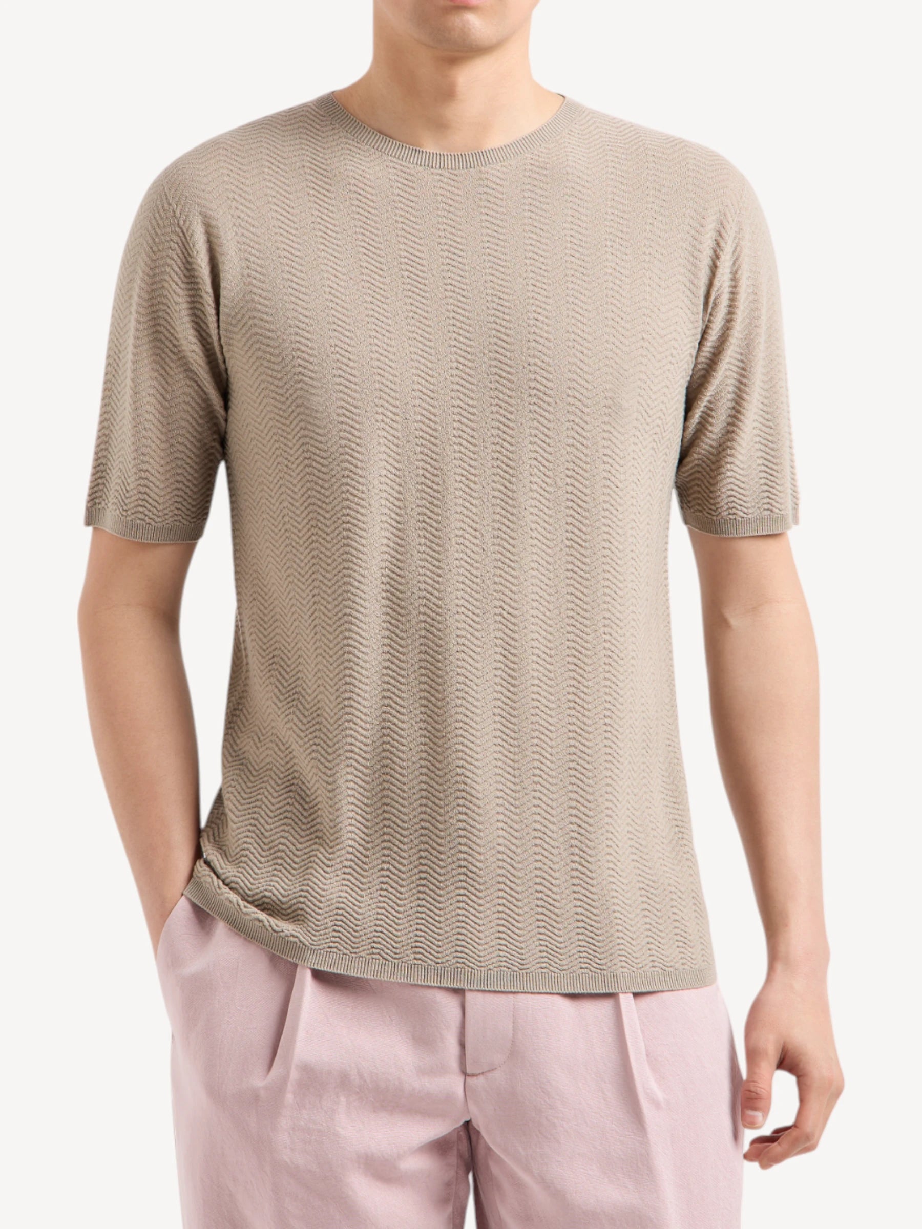 Chevron Virgin Wool Jumper - Taupe