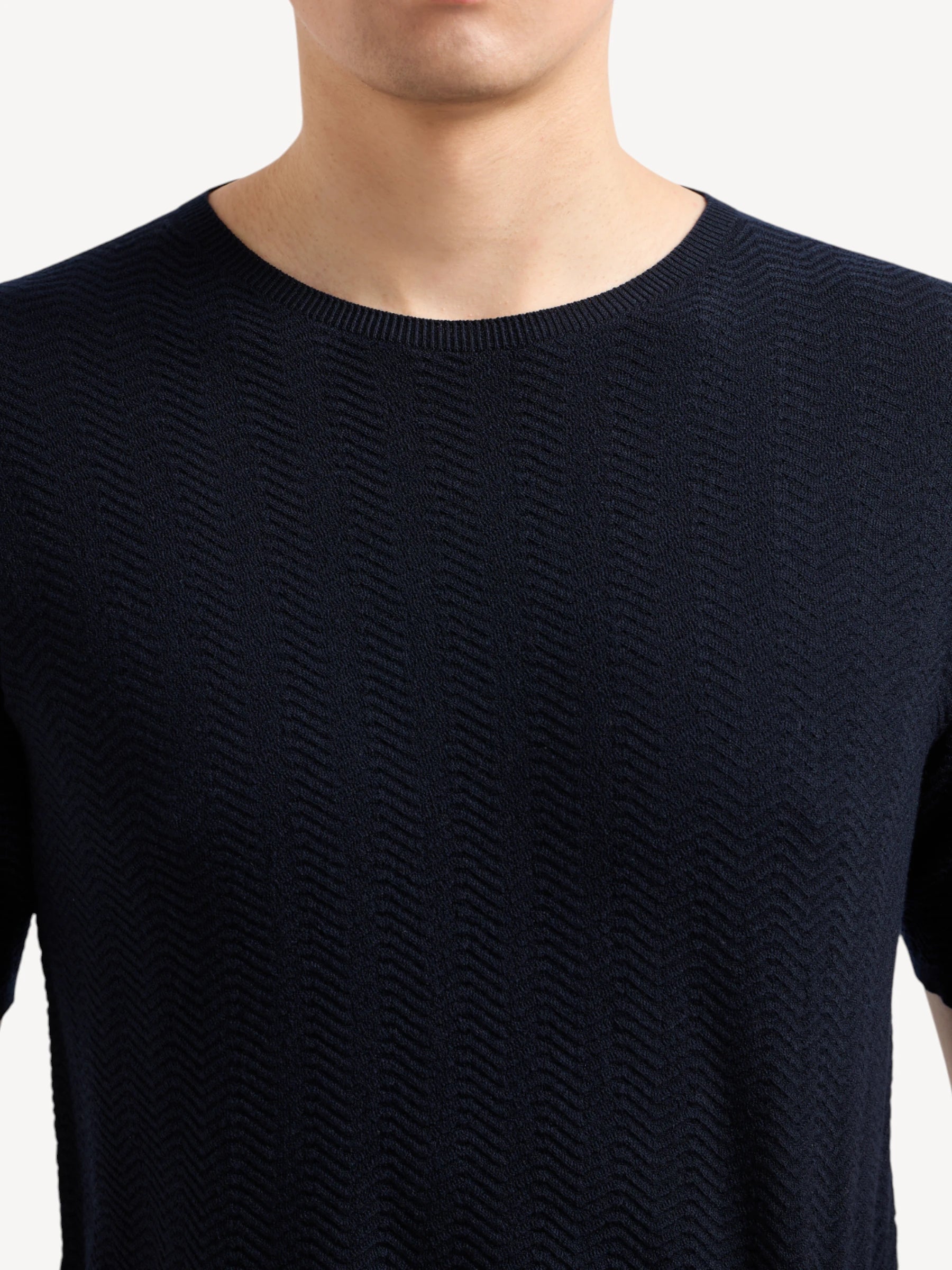 Chevron Virgin Wool Jumper - Night Blue