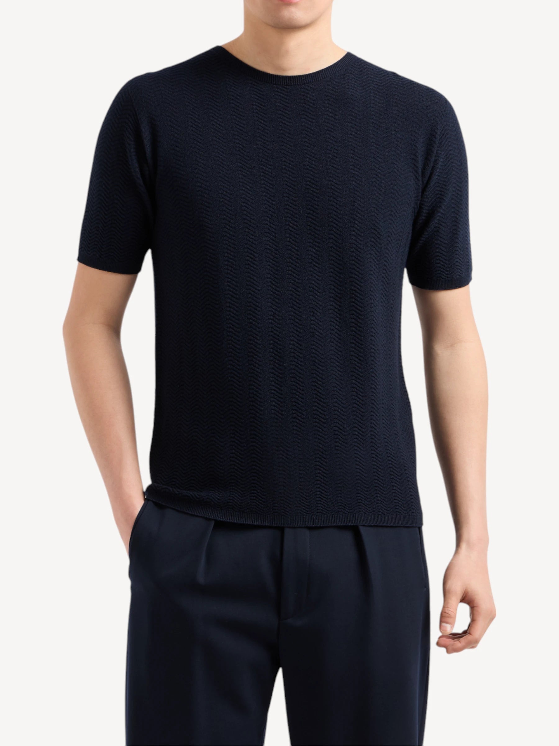Chevron Virgin Wool Jumper - Night Blue