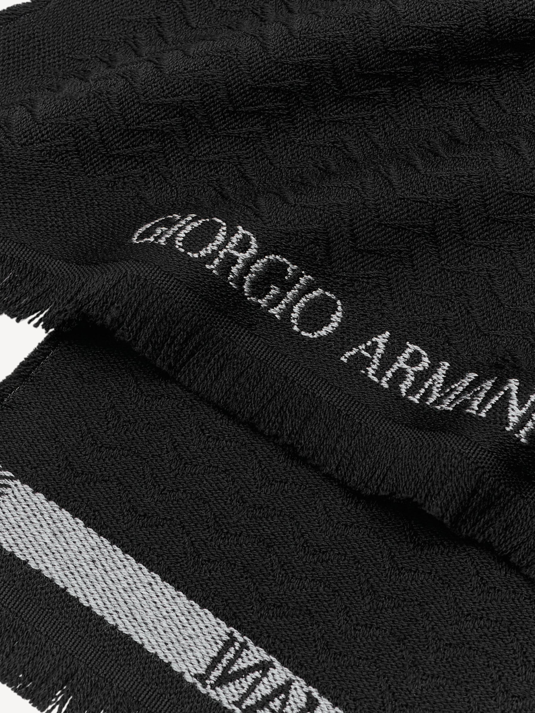 Jacquard Virgin Wool Scarf - Zwart