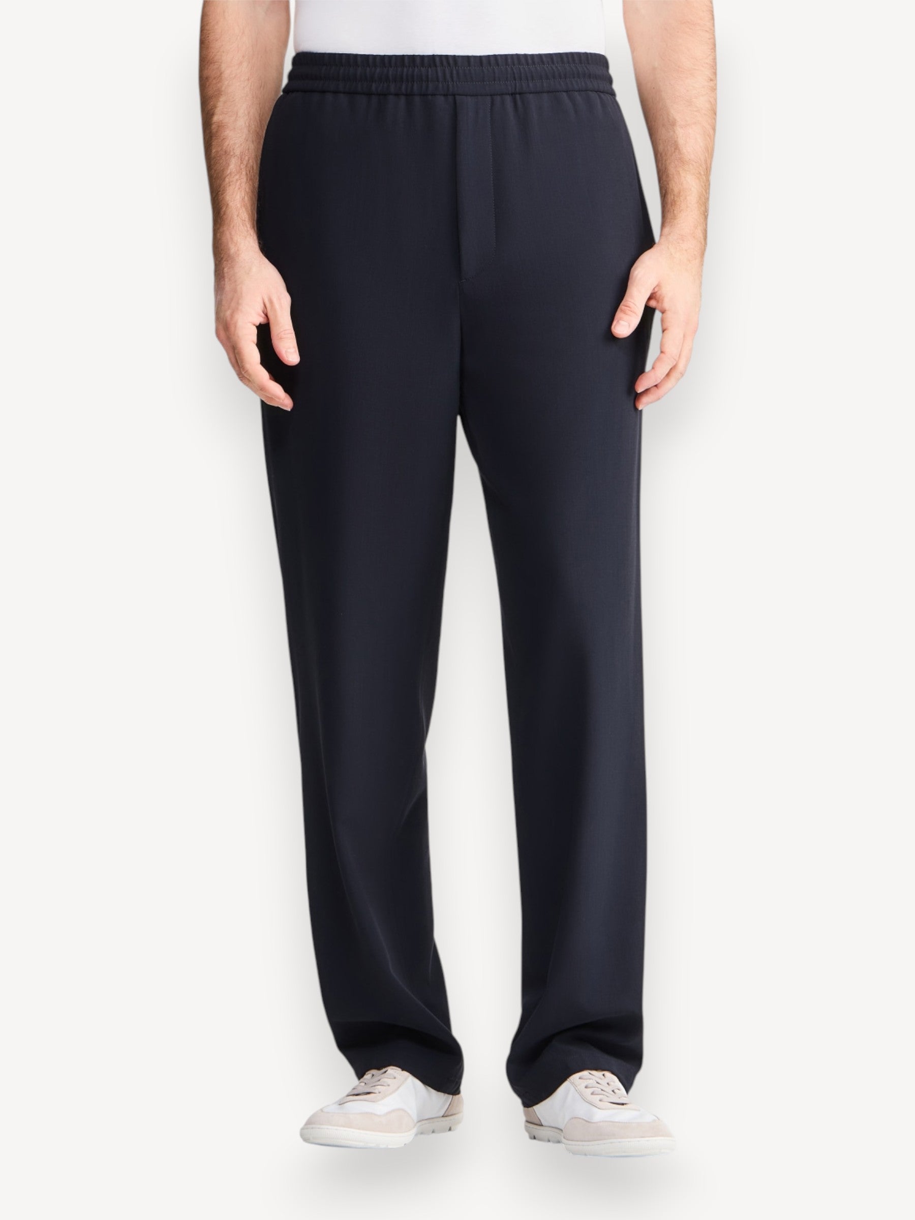 Wool Flat-Front Trousers - Navy Blue