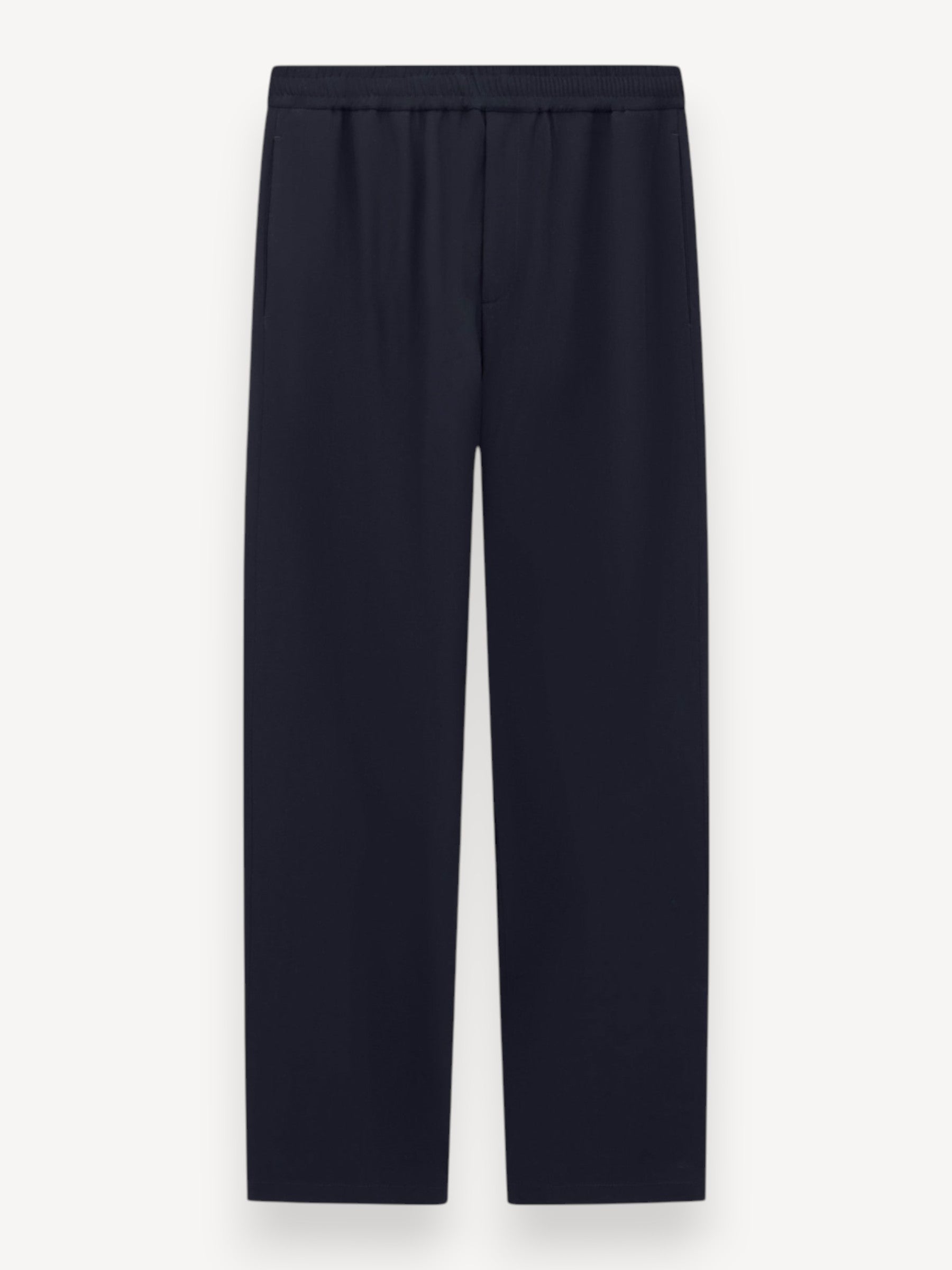 Wool Flat-Front Trousers - Navy Blue
