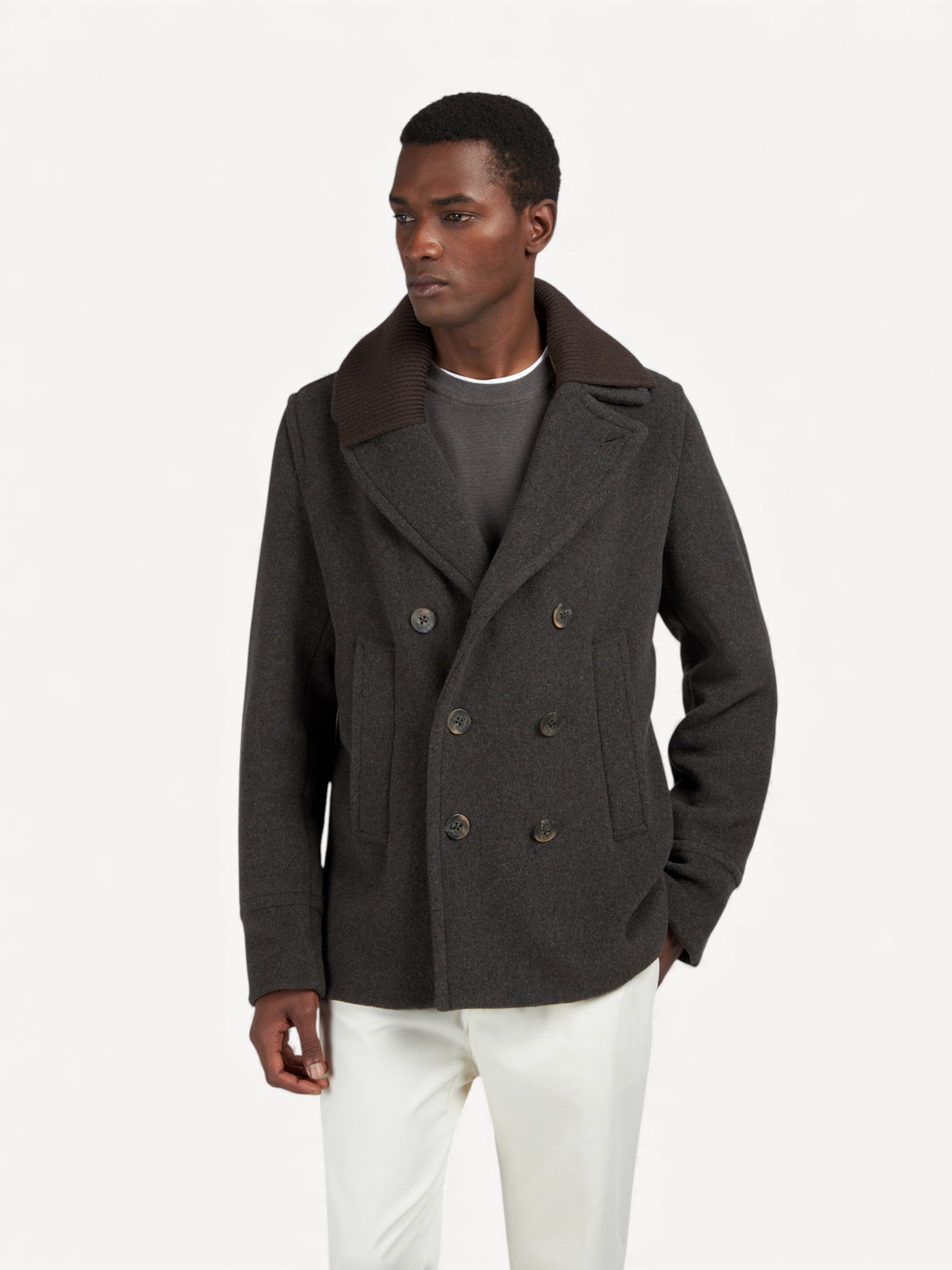 Wool Cashmere Peacoat - Donkerbruin