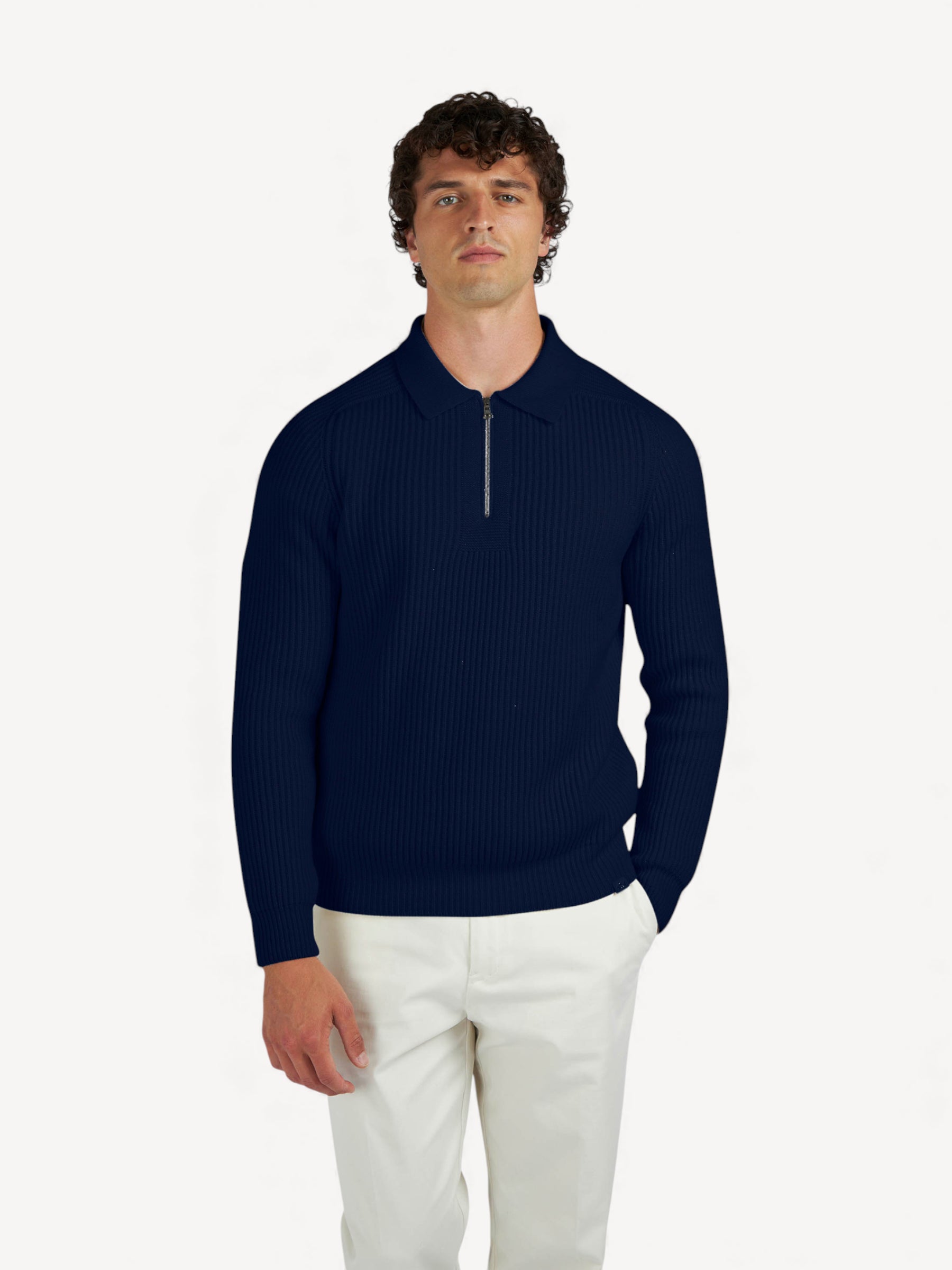 Re-Wool Zip Polo - Donkerblauw
