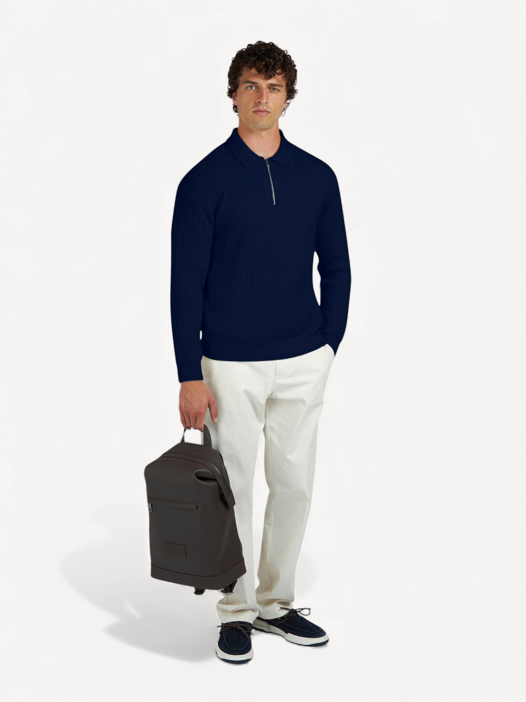 Re-Wool Zip Polo - Donkerblauw