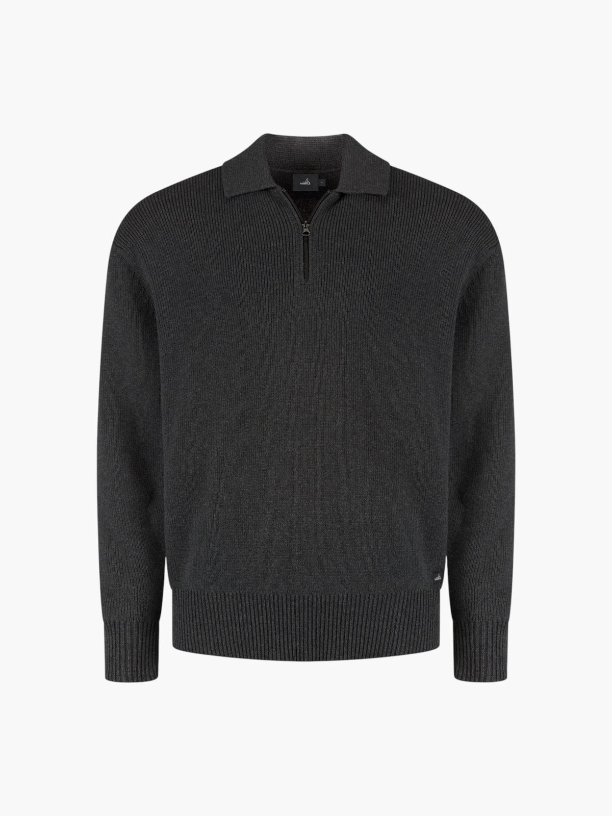 Cotton Merino Heavy Knit Half Zip Polo - Anthracite Melange
