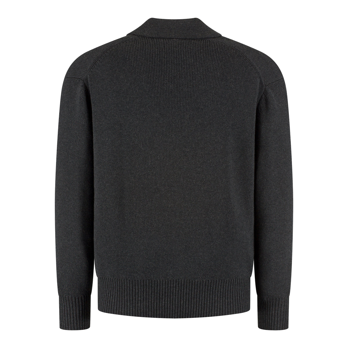 Cotton Merino Heavy Knit Half Zip Polo - Anthracite Melange