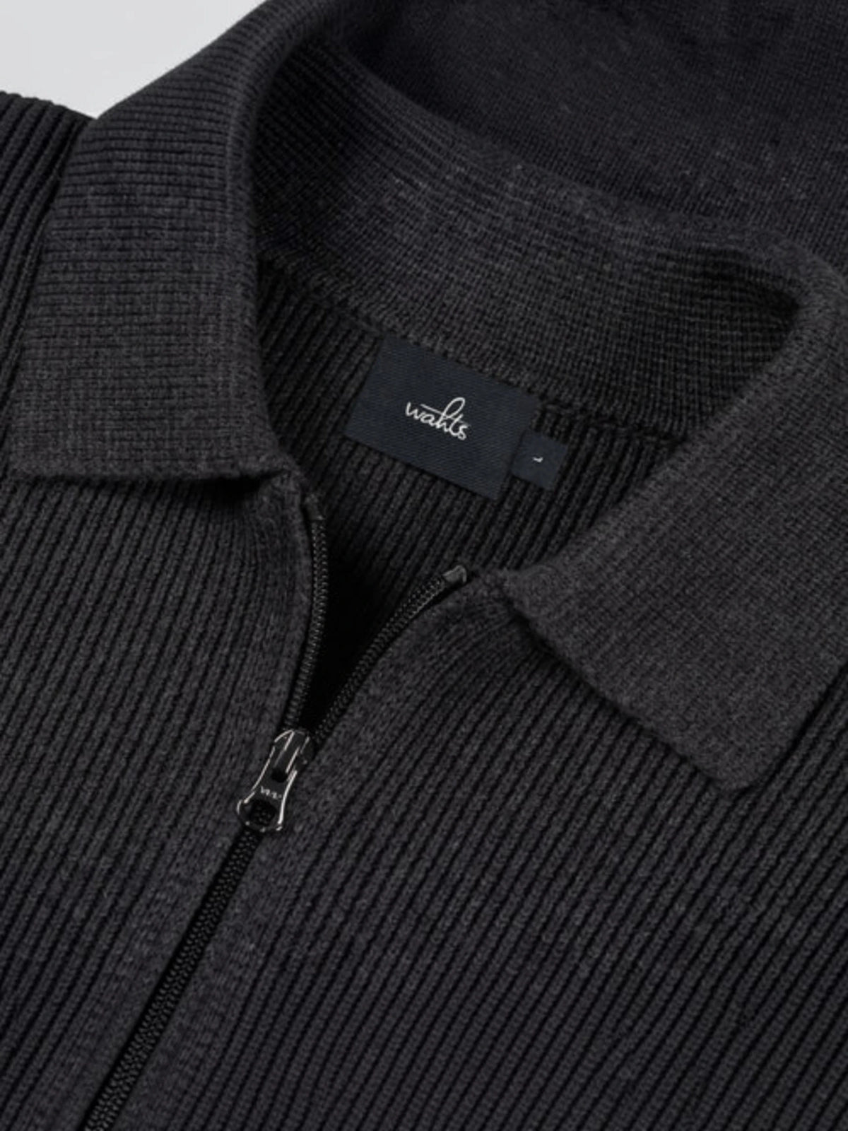 Cotton Merino Heavy Knit Half Zip Polo - Anthracite Melange