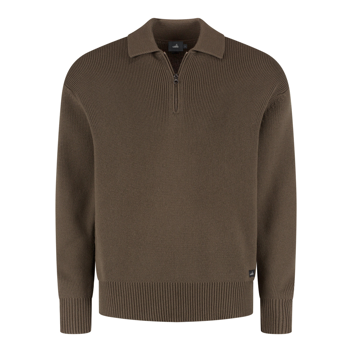 Cotton Merino Heavy Knit Half Zip Polo - Dark Olive