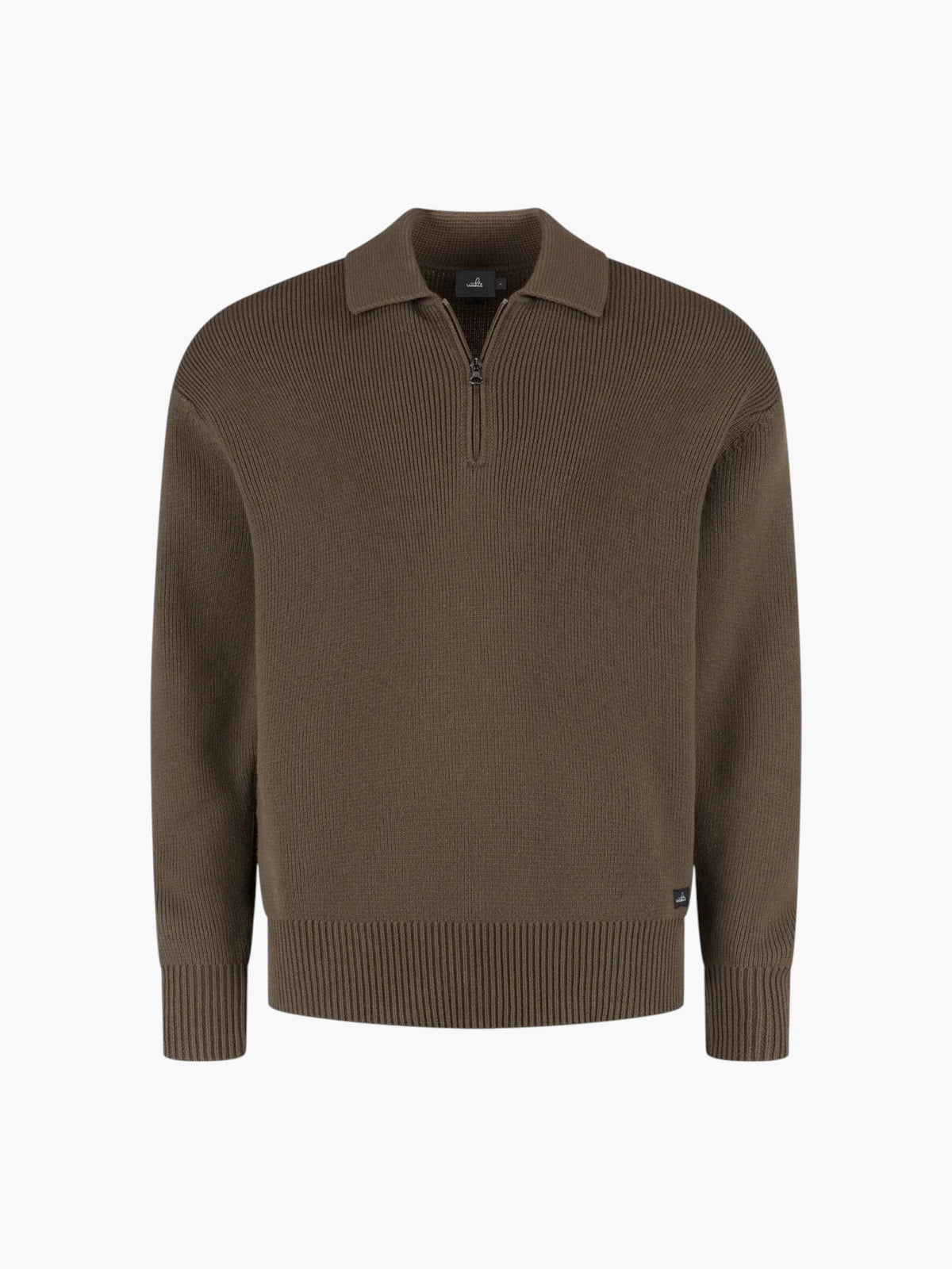 Cotton Merino Heavy Knit Half Zip Polo - Dark Olive