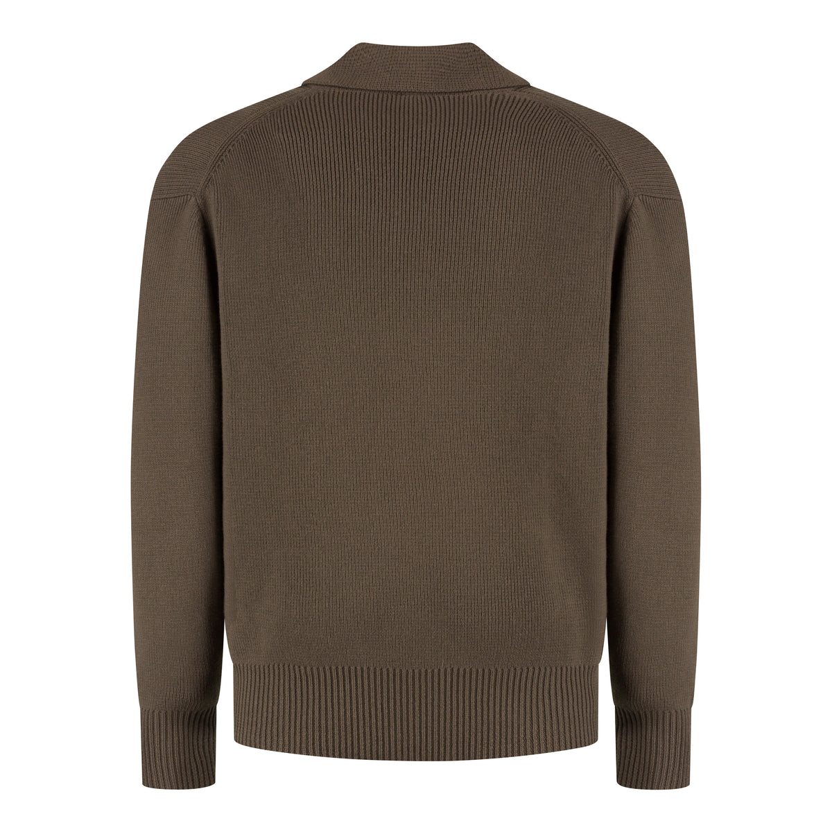Cotton Merino Heavy Knit Half Zip Polo - Dark Olive
