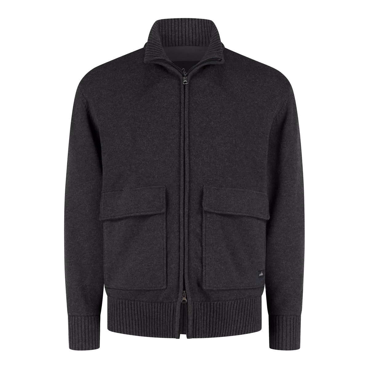 Cotton Merino Full Zip Padded Cardigan - Anthracite Melange