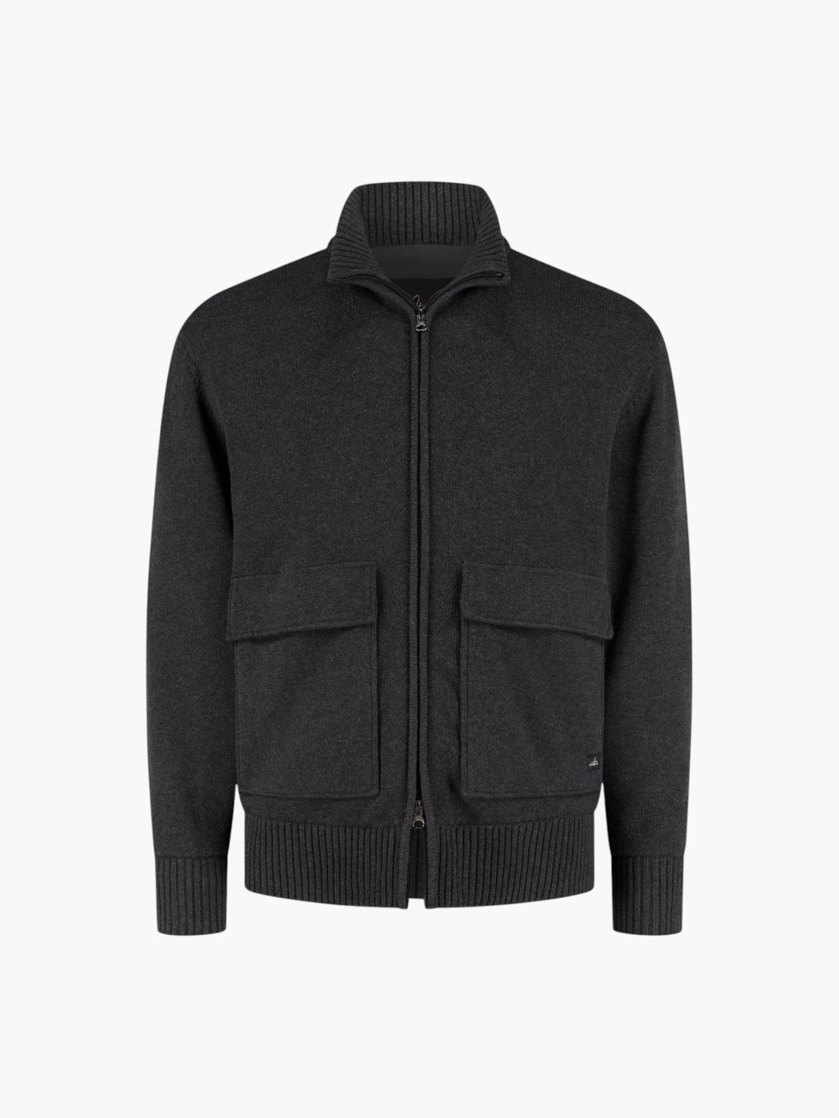 Cotton Merino Full Zip Padded Cardigan - Anthracite Melange