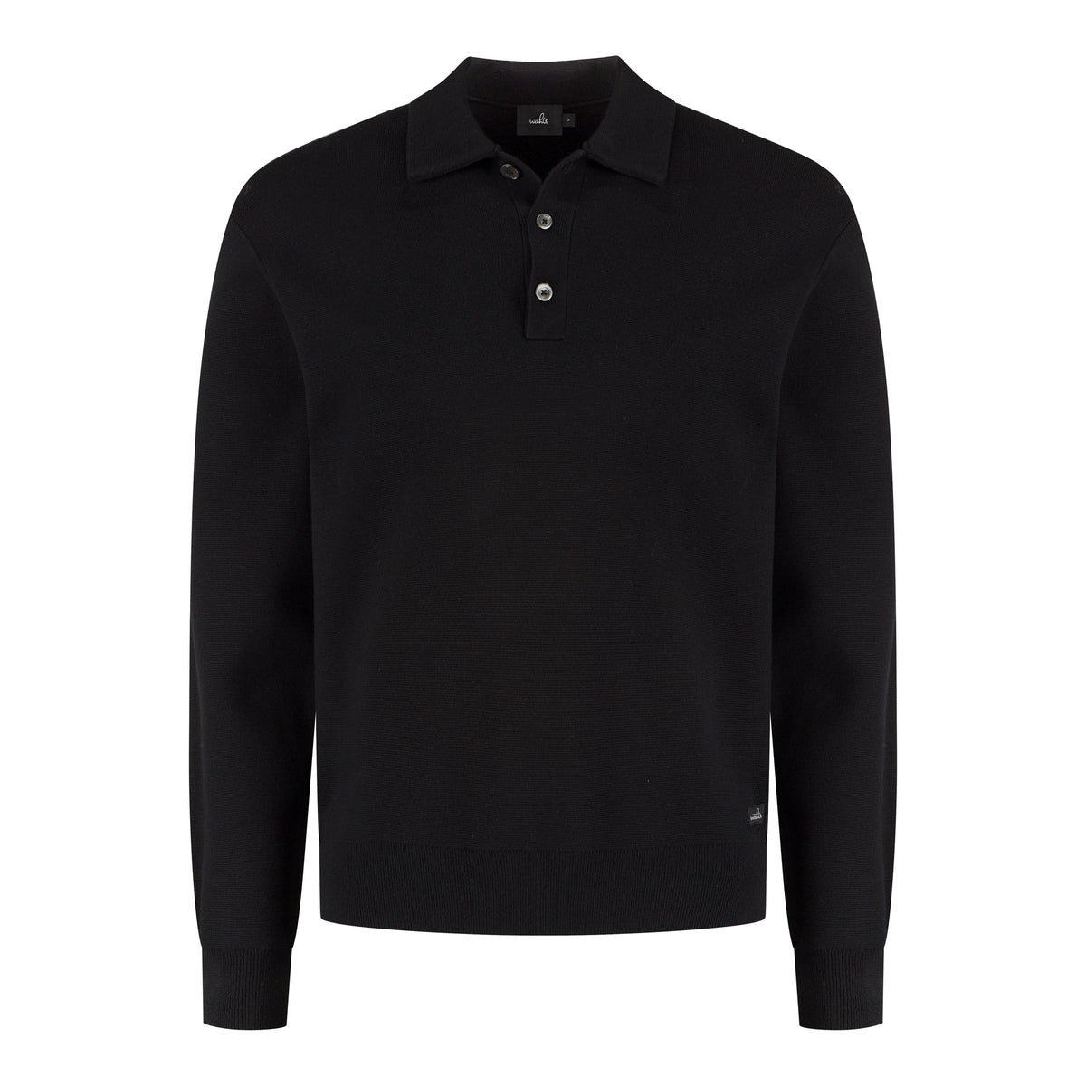 Cotton Merino Heavy Knit Buttoned Polo - Pure Black