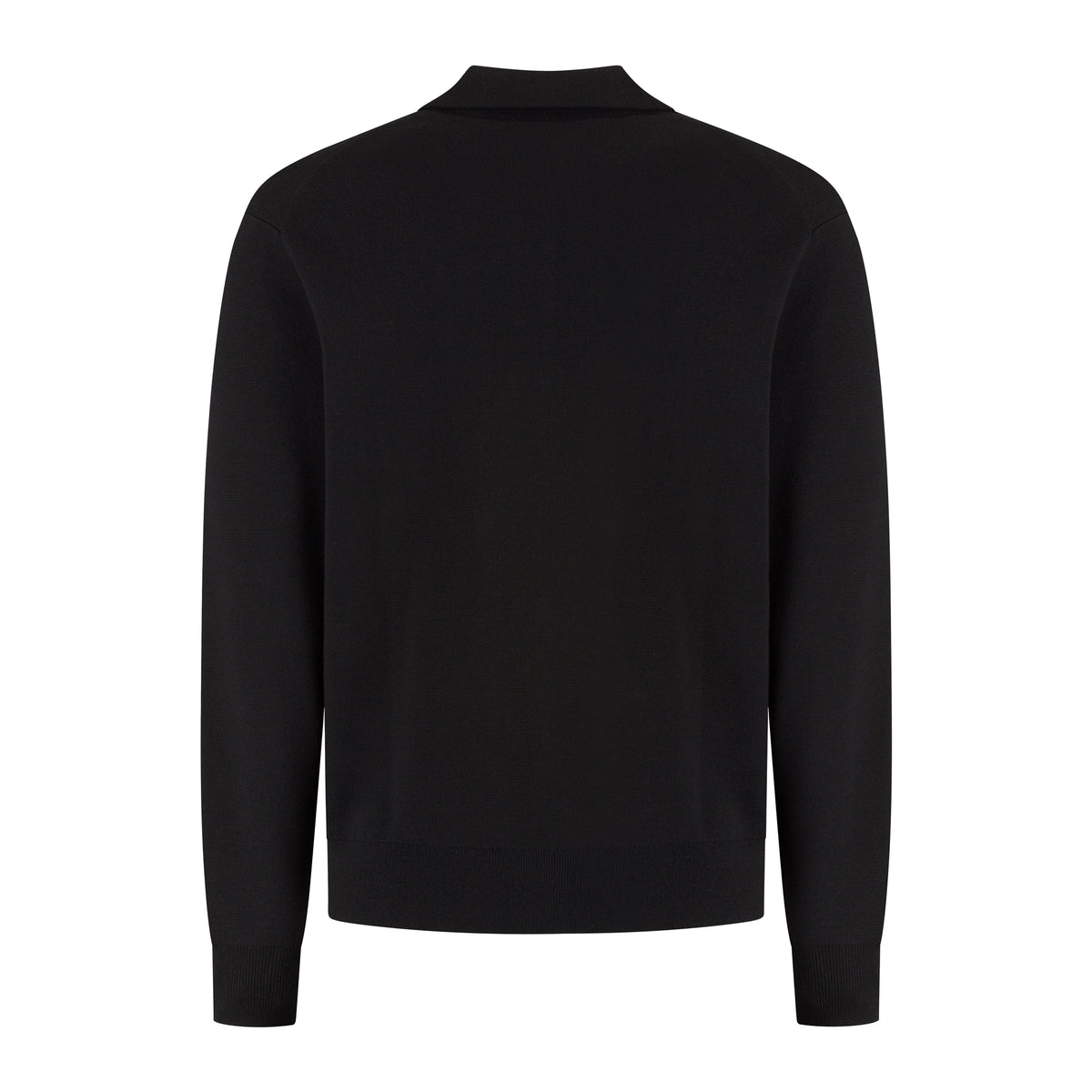 Cotton Merino Heavy Knit Buttoned Polo - Pure Black