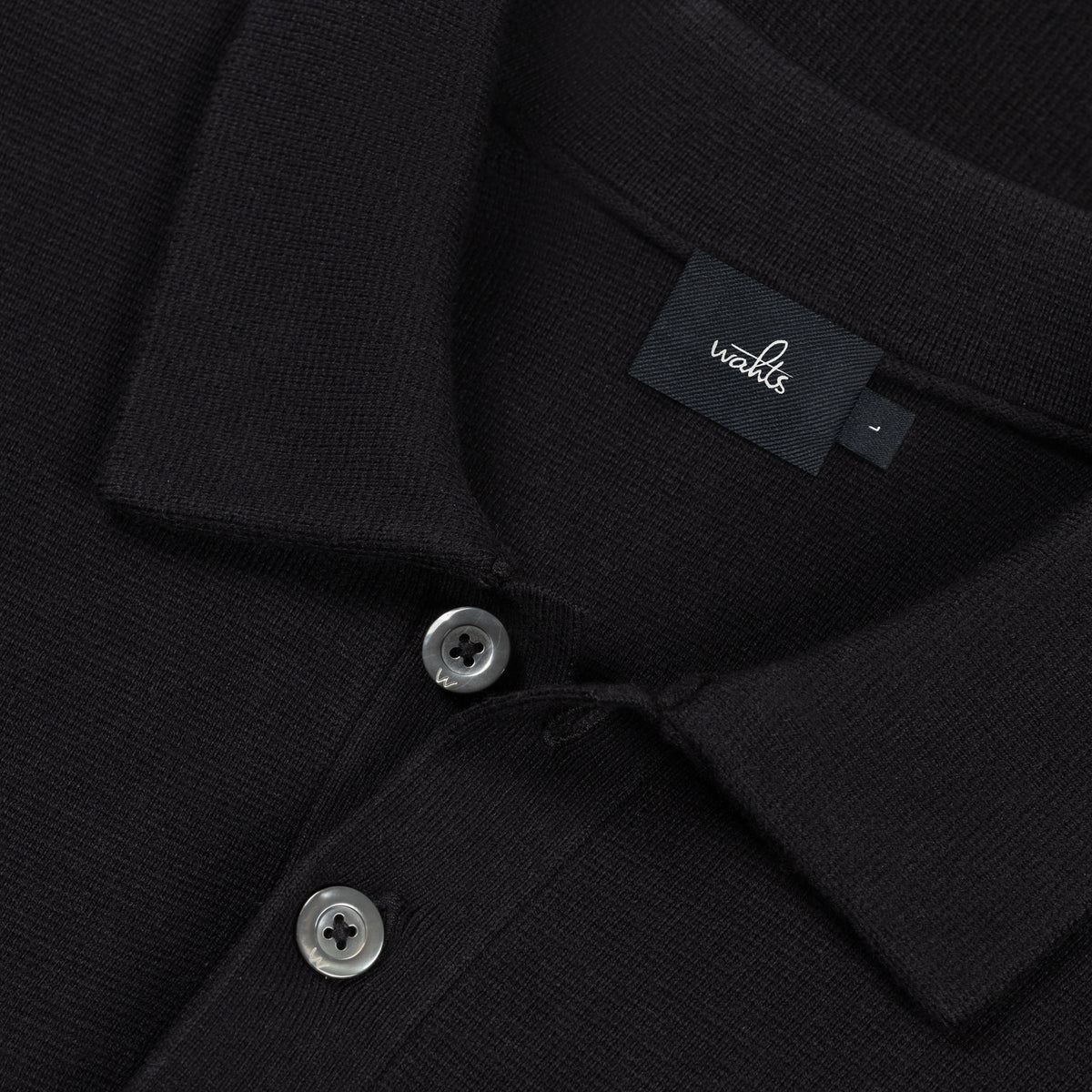 Cotton Merino Heavy Knit Buttoned Polo - Pure Black