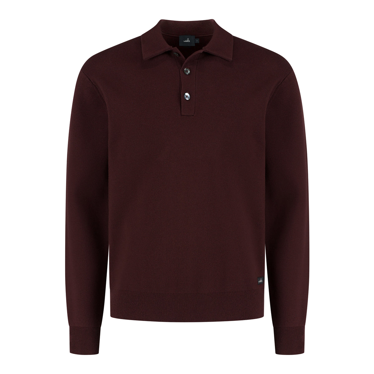 Cotton Merino Heavy Knit Buttoned Polo - Burgundy