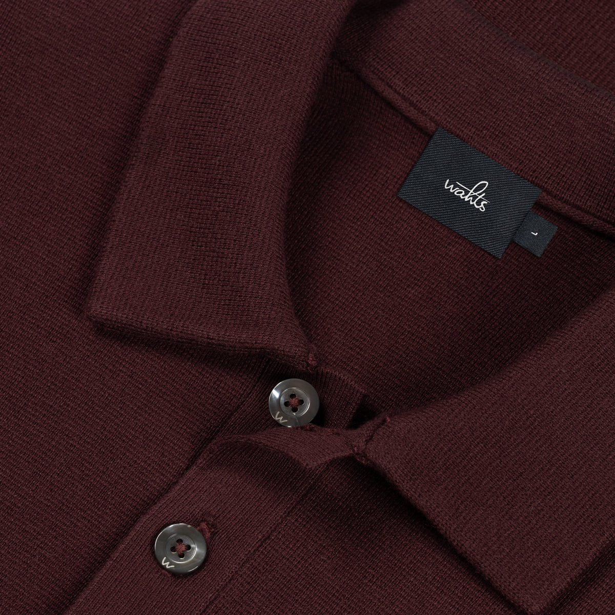 Cotton Merino Heavy Knit Buttoned Polo - Burgundy