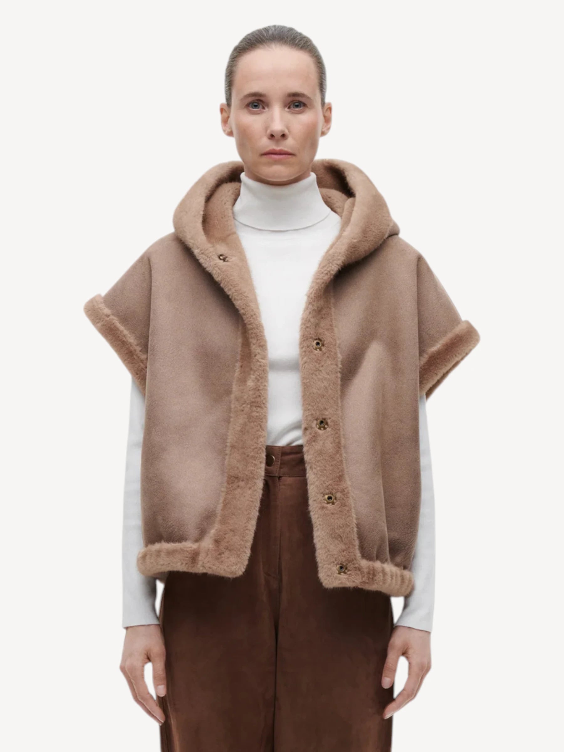 Olena Faux Fur Gilet - Camel