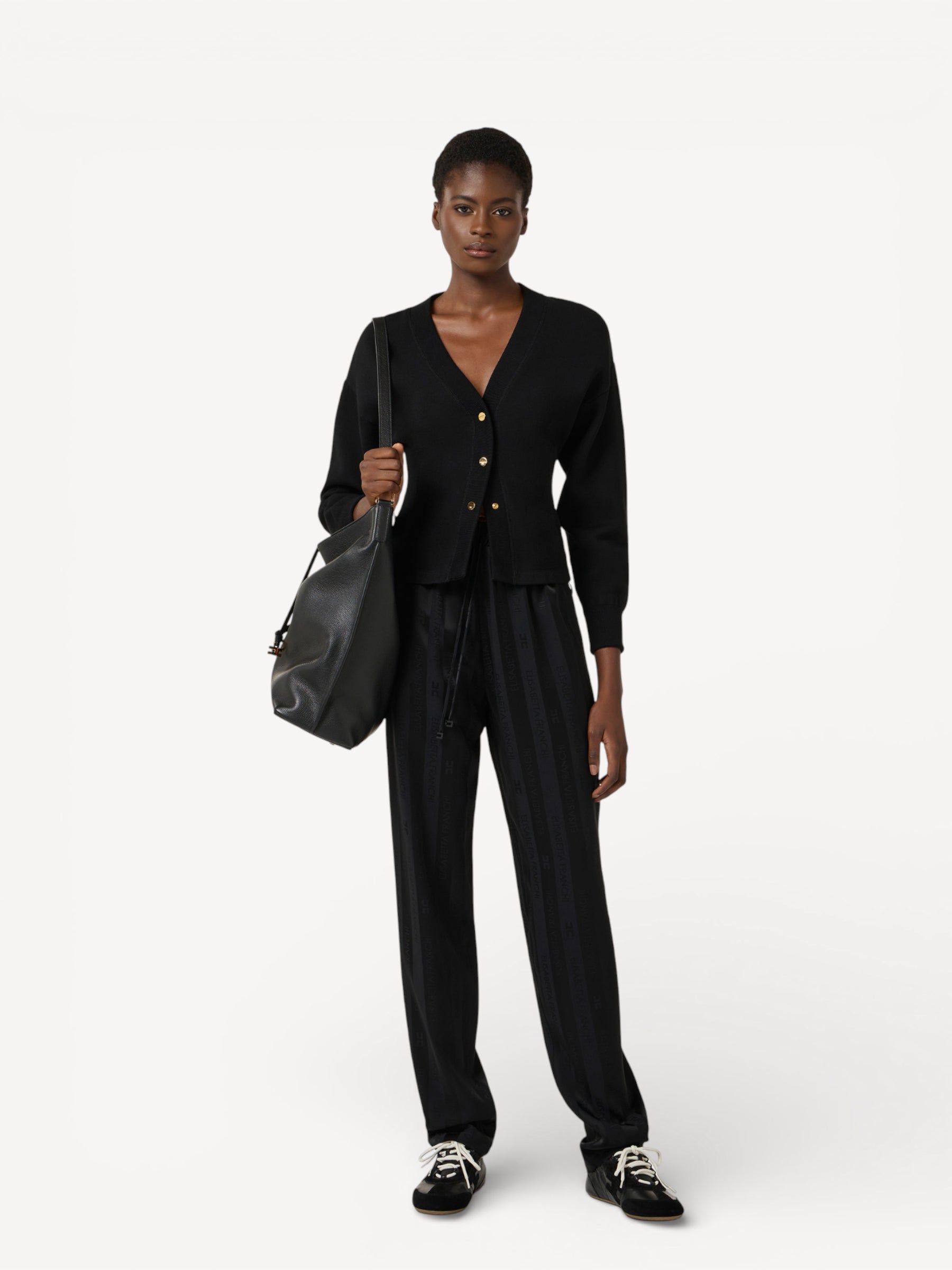 Satin Jacquard Pants - Zwart