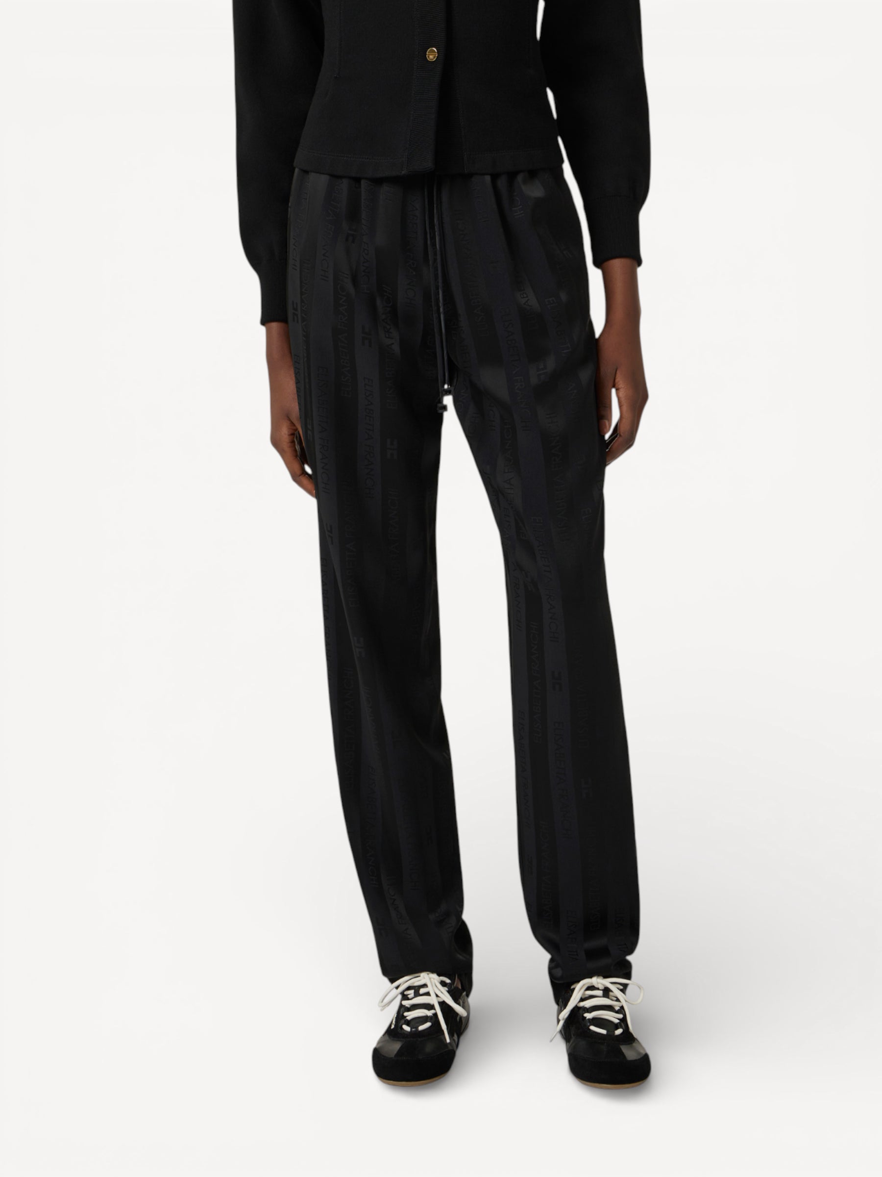 Satin Jacquard Pants - Zwart