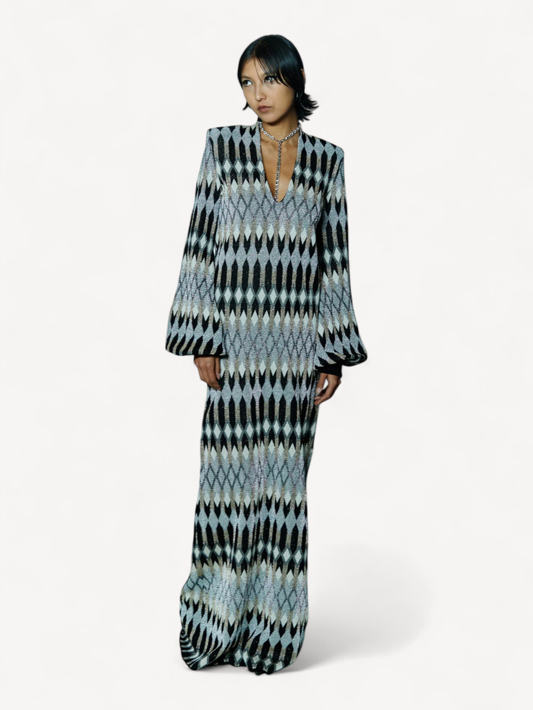Jacquard Flared Dress - Zwart/Grijs
