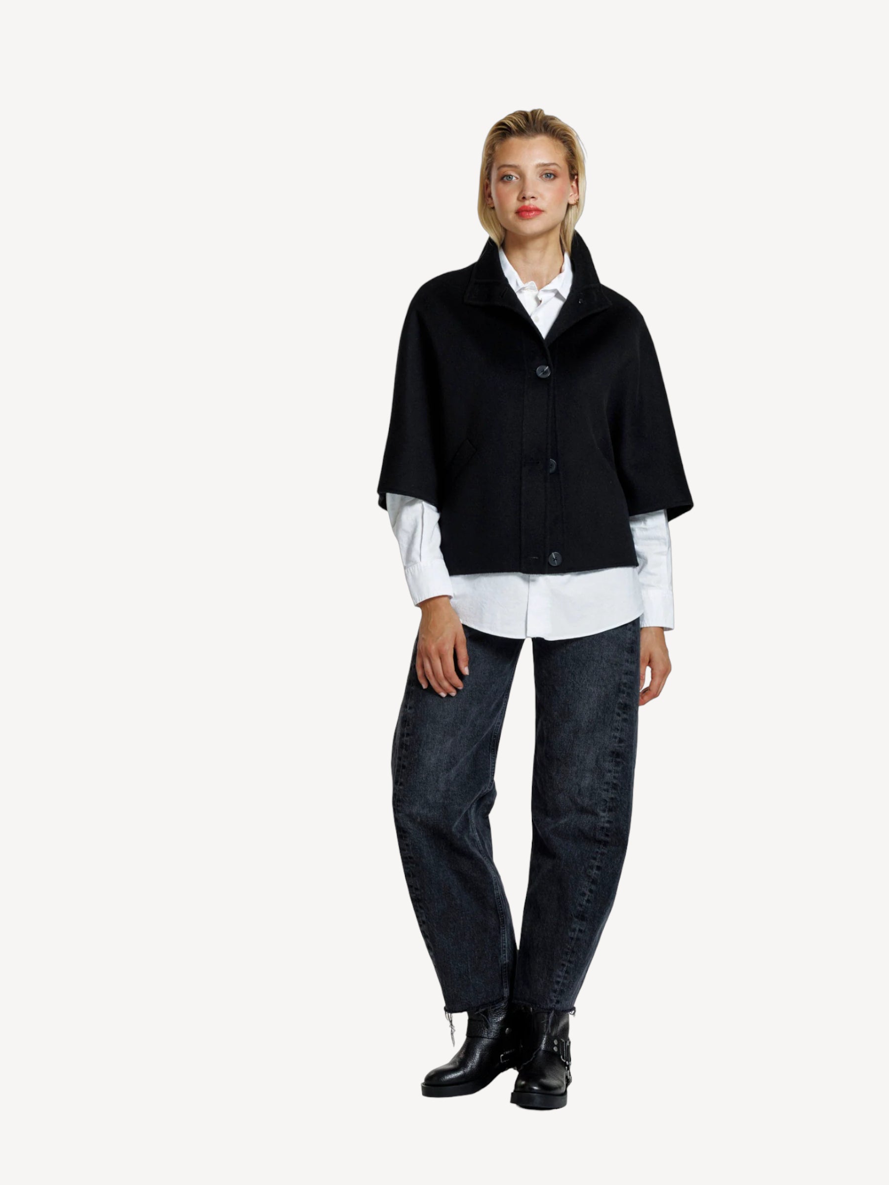 Liv Wool Blend Cape - Zwart