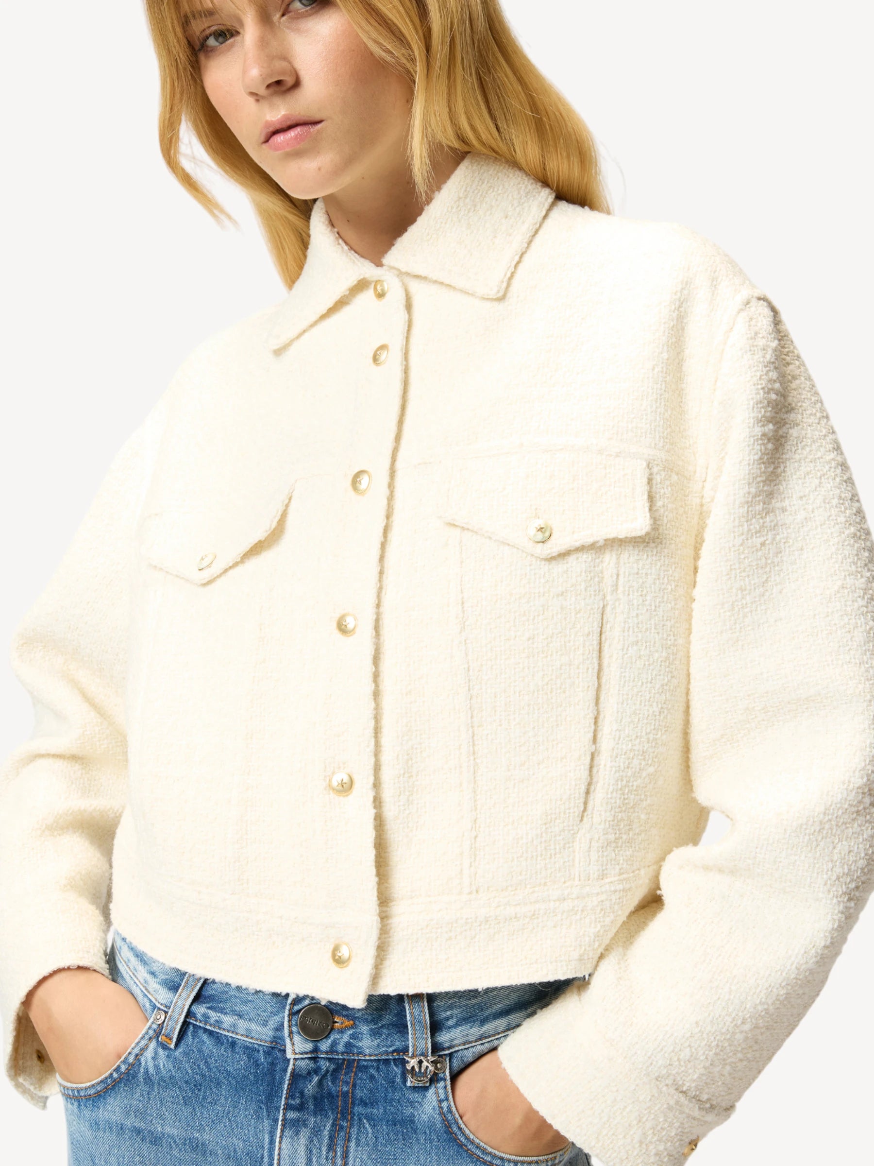 Bouclé Trucker Jacket - Wit