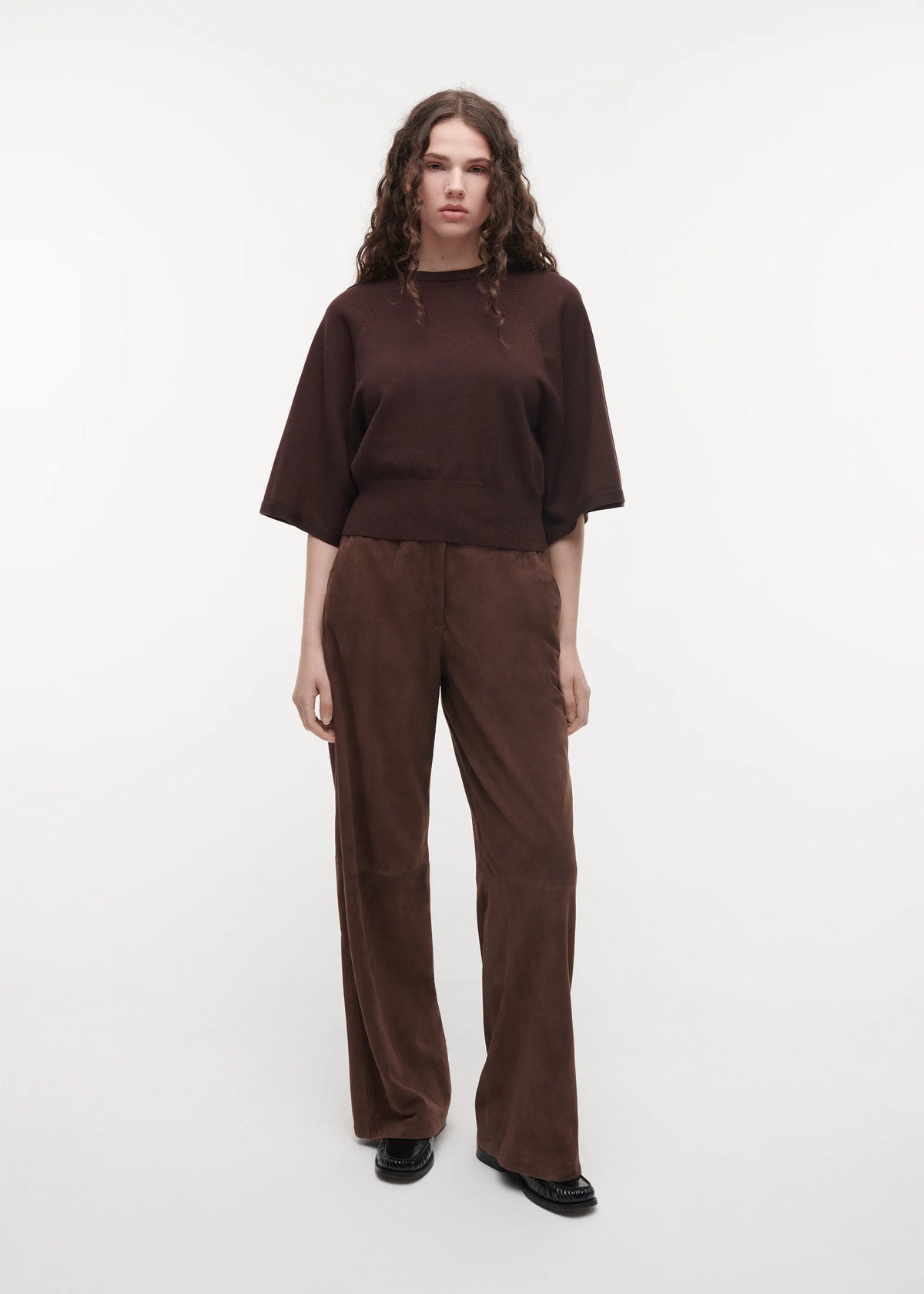 Studio AR Davina Leather Straight Trousers 006L266007 01 - Bruin