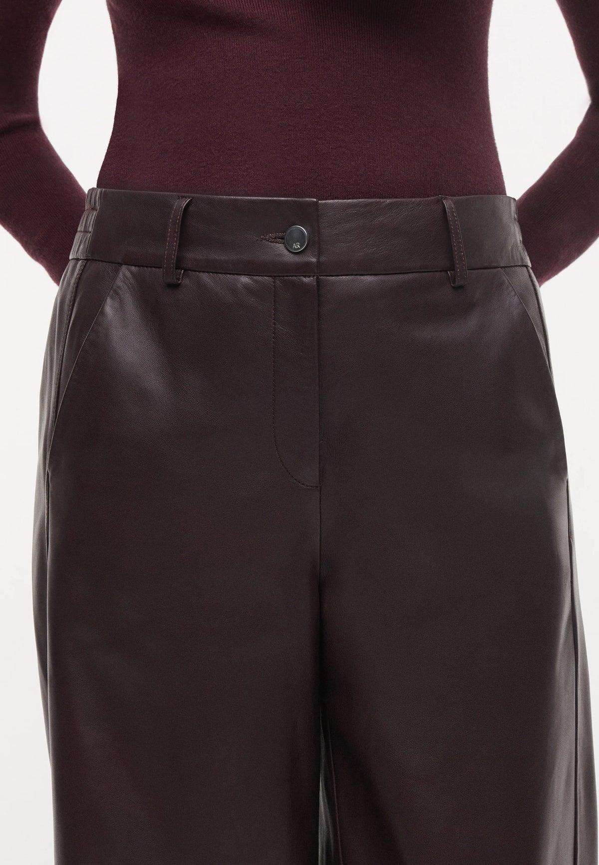 Studio AR Davina Leather Straight Trousers 006L266007 01 - Bordeaux