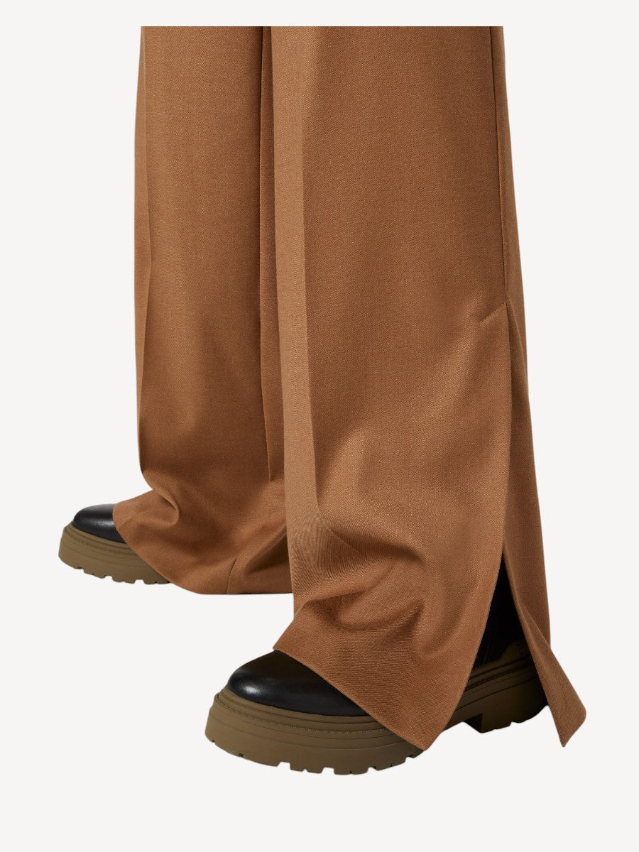 Wool Flannel Palazo Trousers - Camel