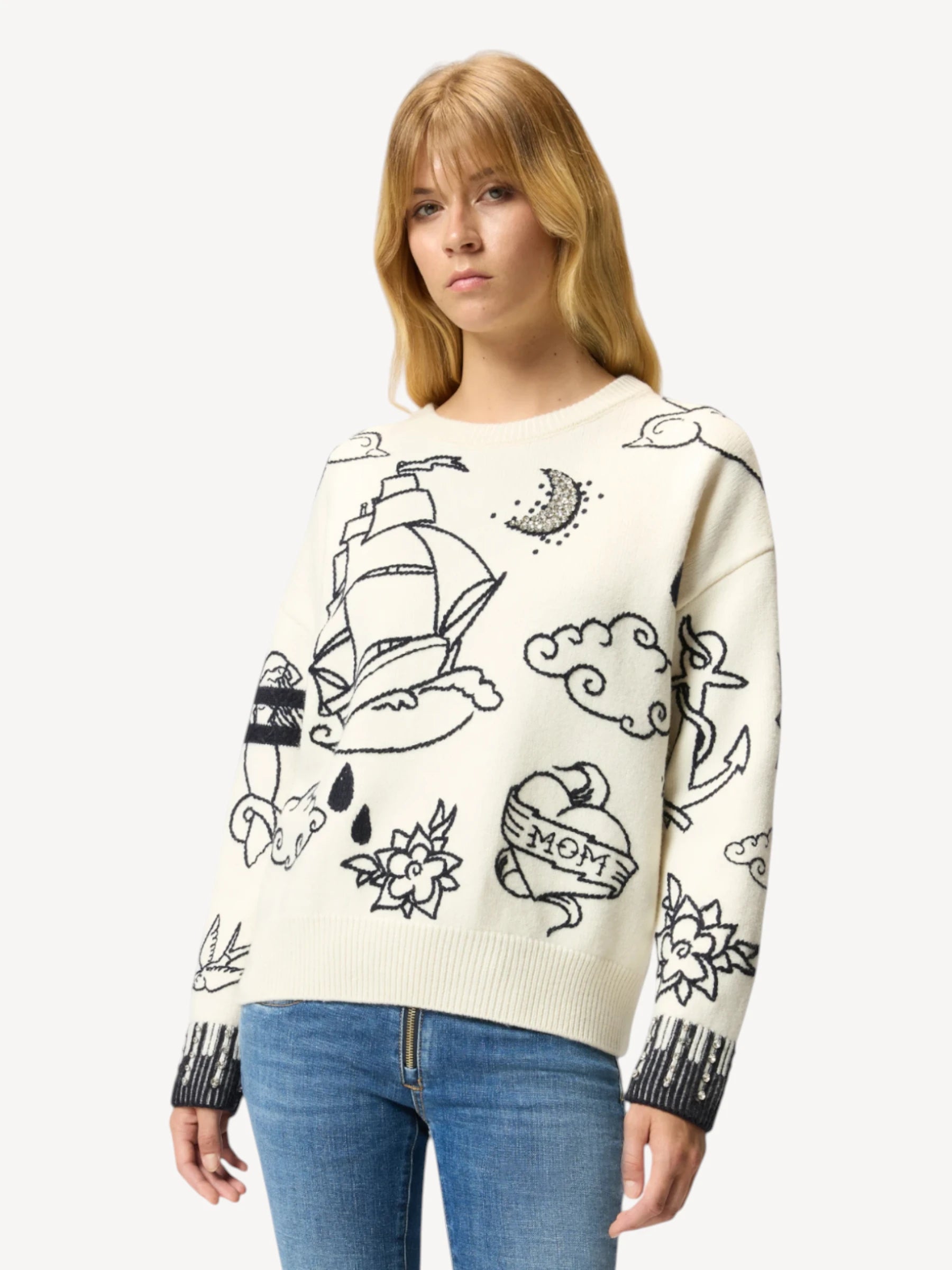 Patterned Sweater - Wit