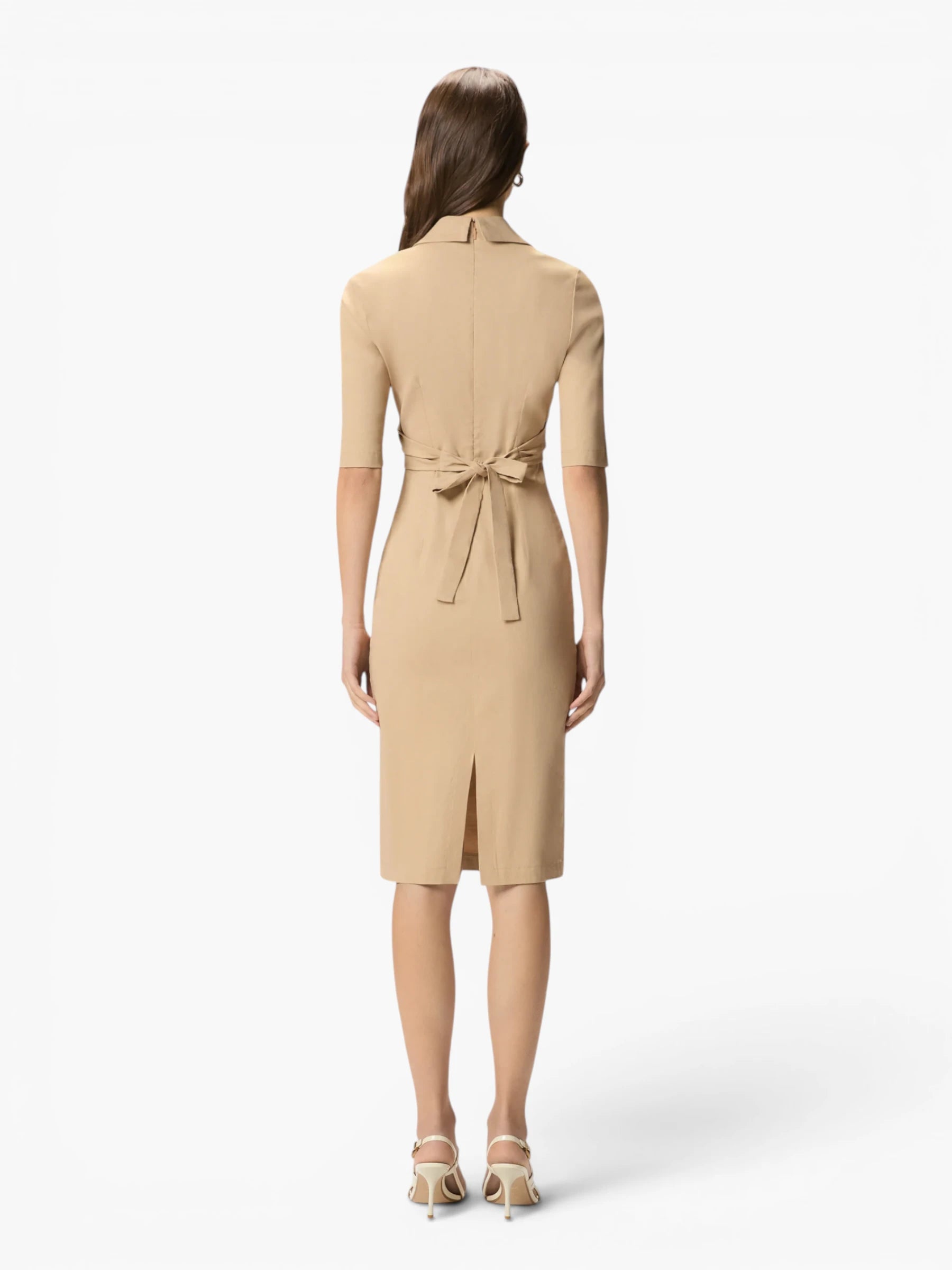 Slim-Fit Midi Dress - Beige