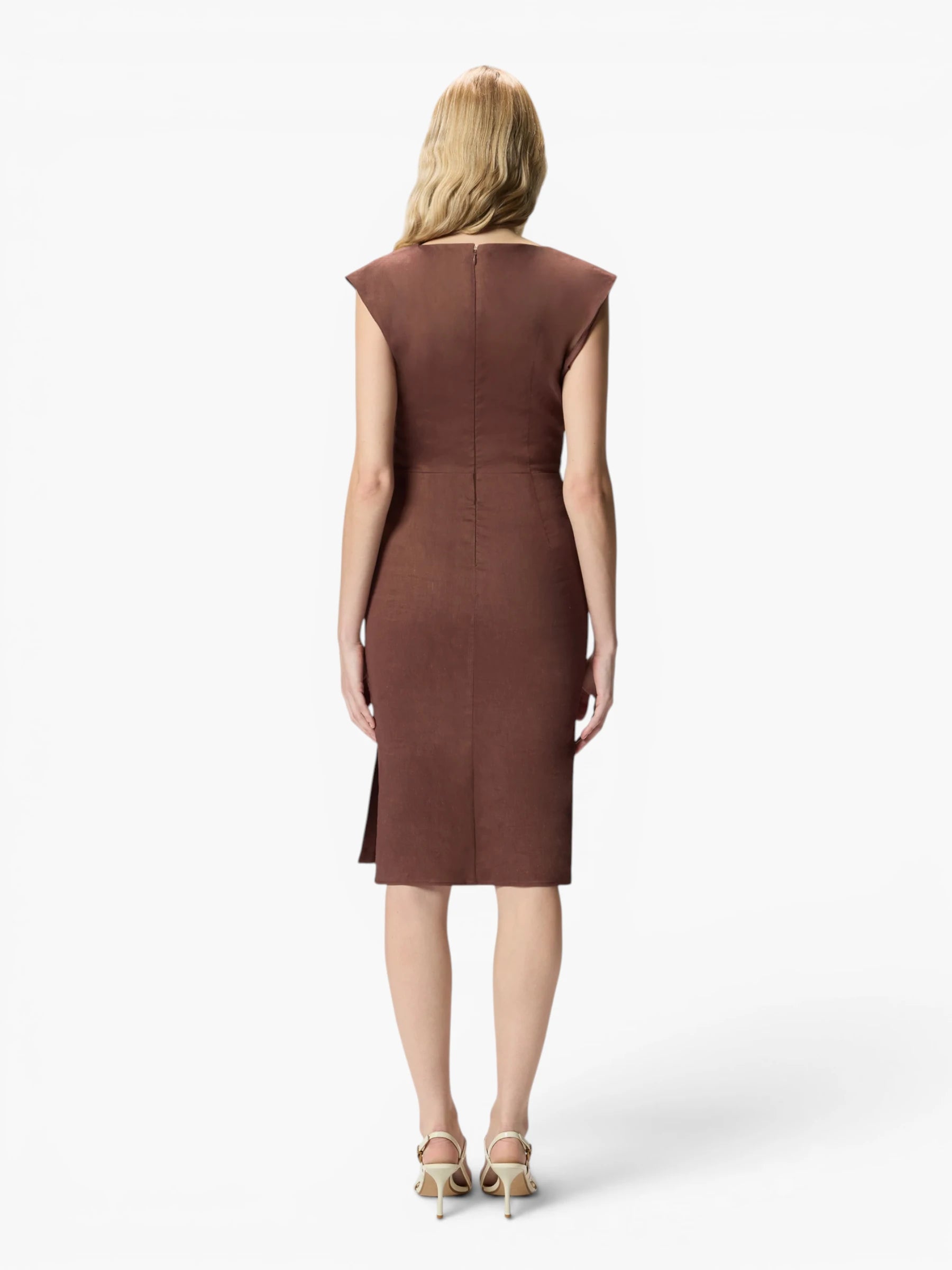 Slim-Fitting Calf-Length Dress - Roestbruin